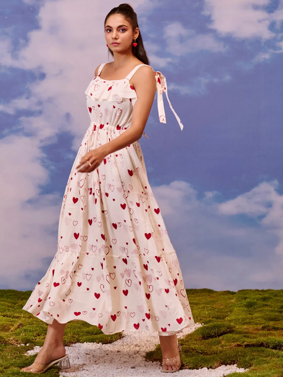 Smooth Fit Peach Tone Women's long dress with tie up straps