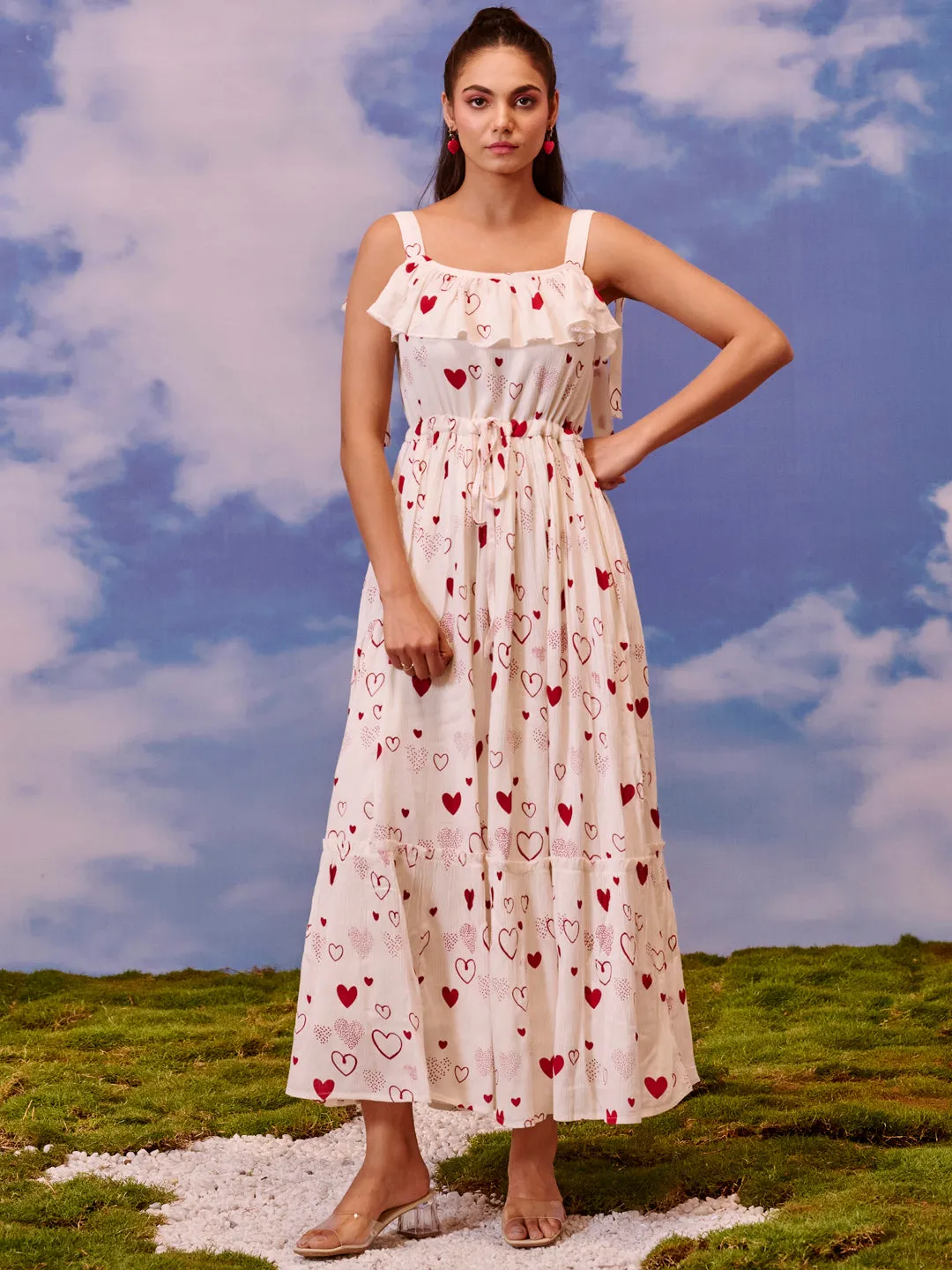 Women's long dress with tie up straps Scandi Clean Tonal-Panel