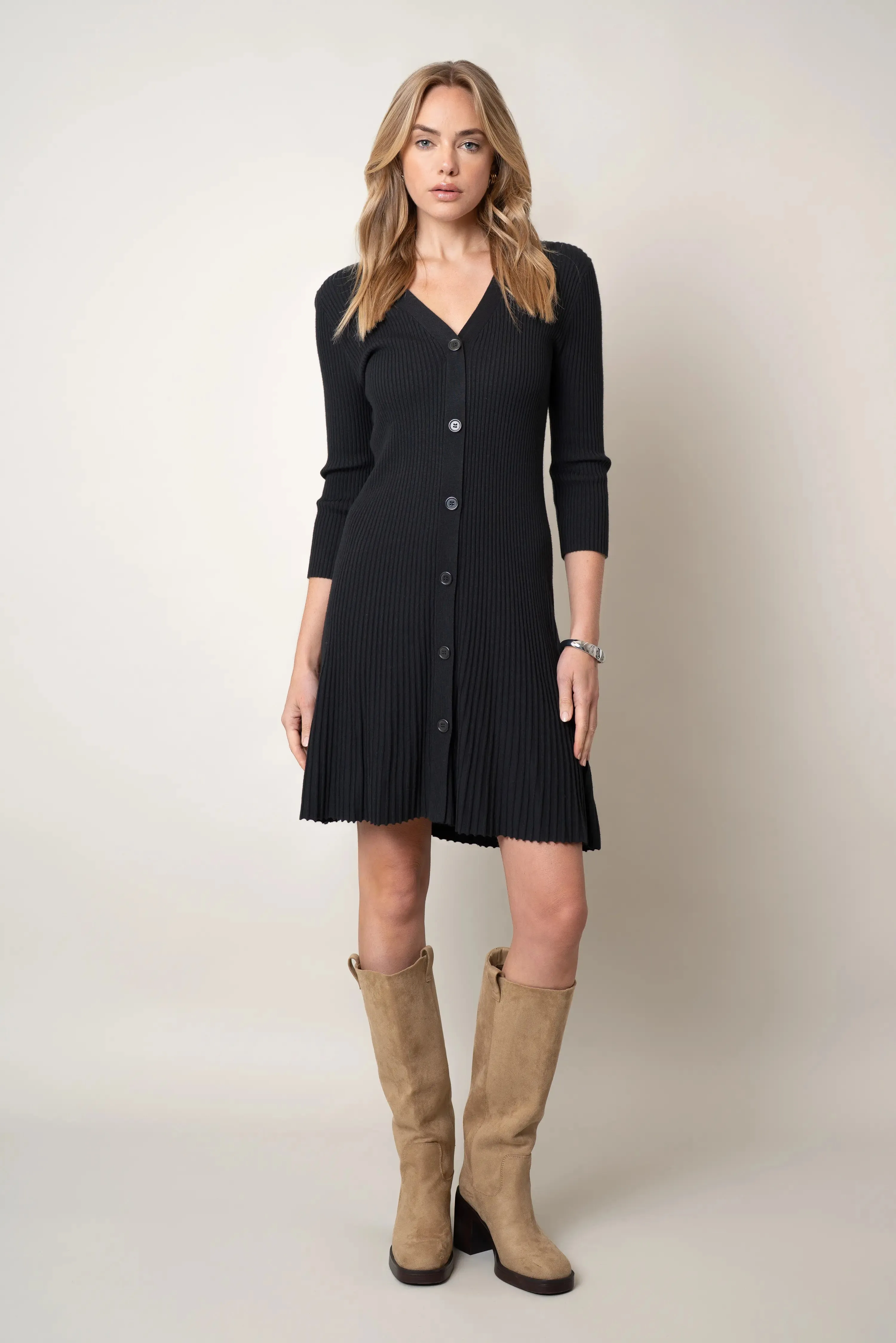 Flowy casual dress The Button-Front Knit Dress