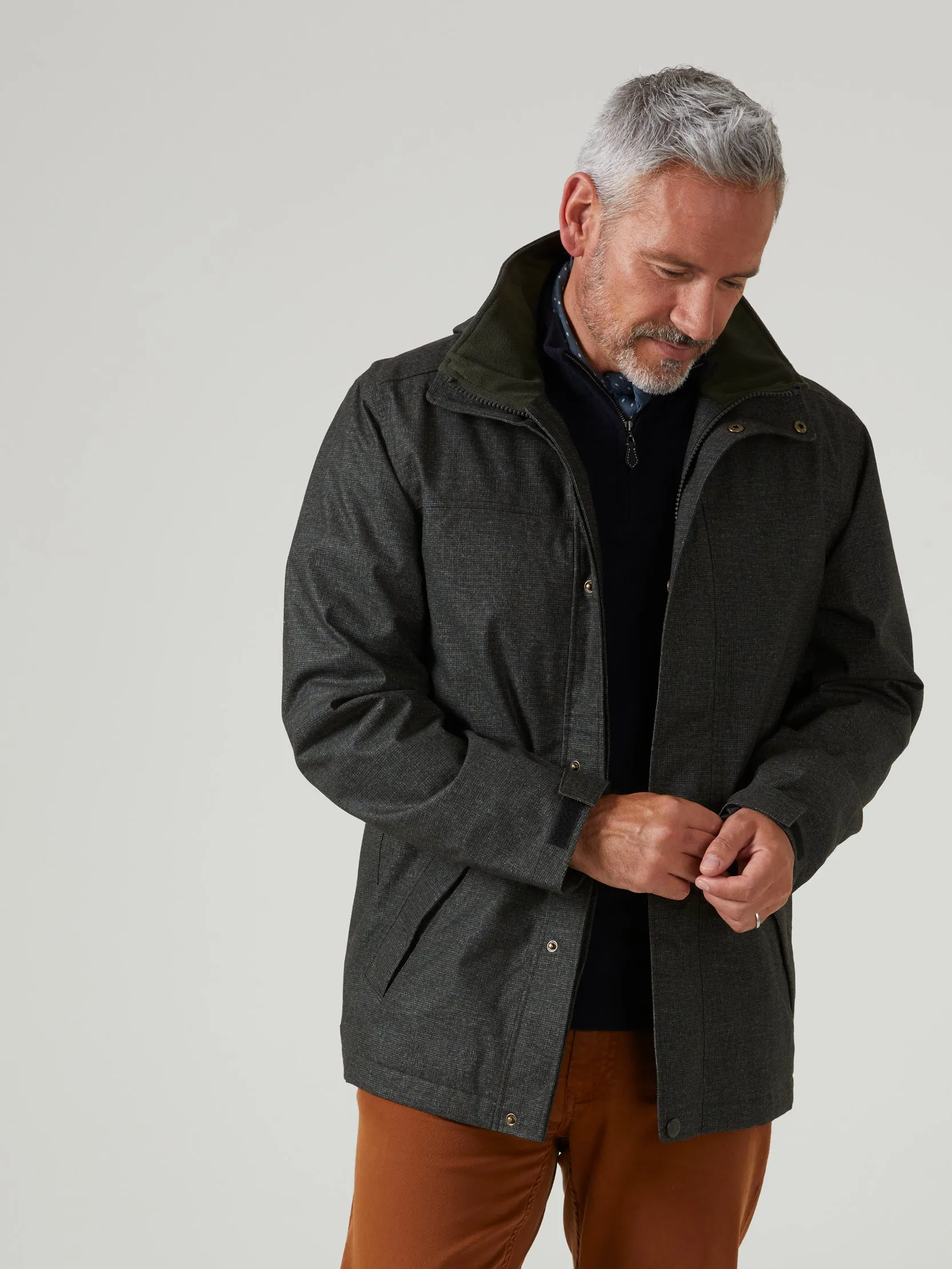Fernley Men's Waterproof Weekend Coat In Hopsack Mild Day Outfit