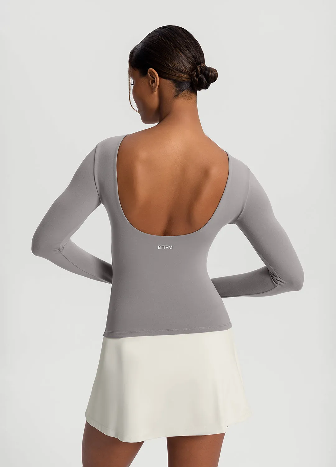 Open-Back Long Sleeve Top Heather Jersey Material Breathable Look