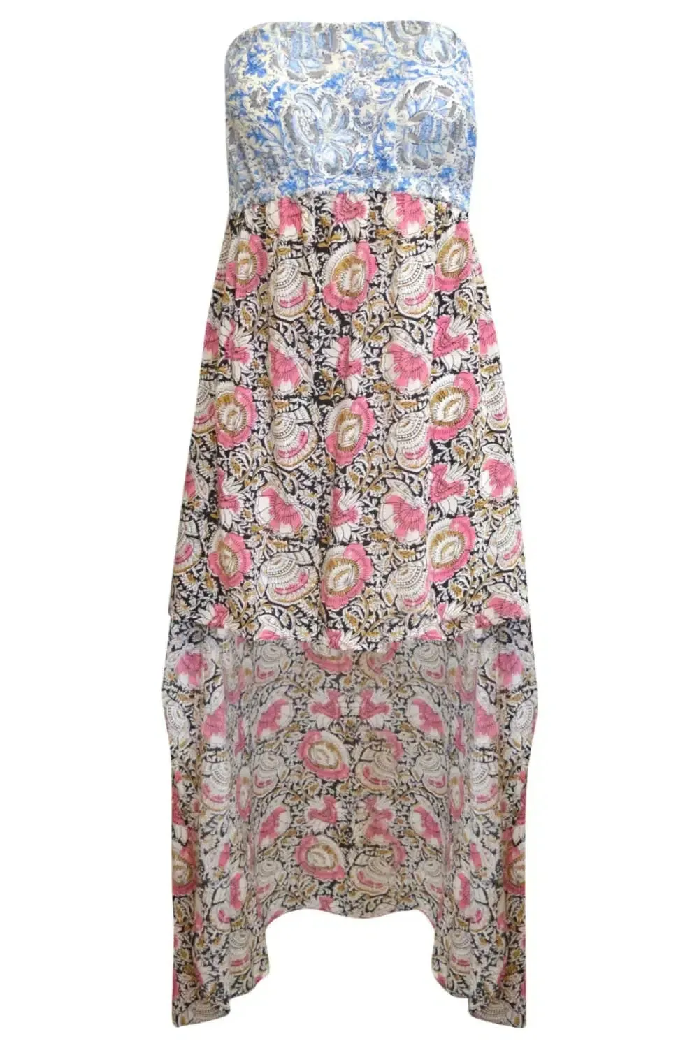 Bright Feel Floral Dip Hem Bandeau Maxi Dress