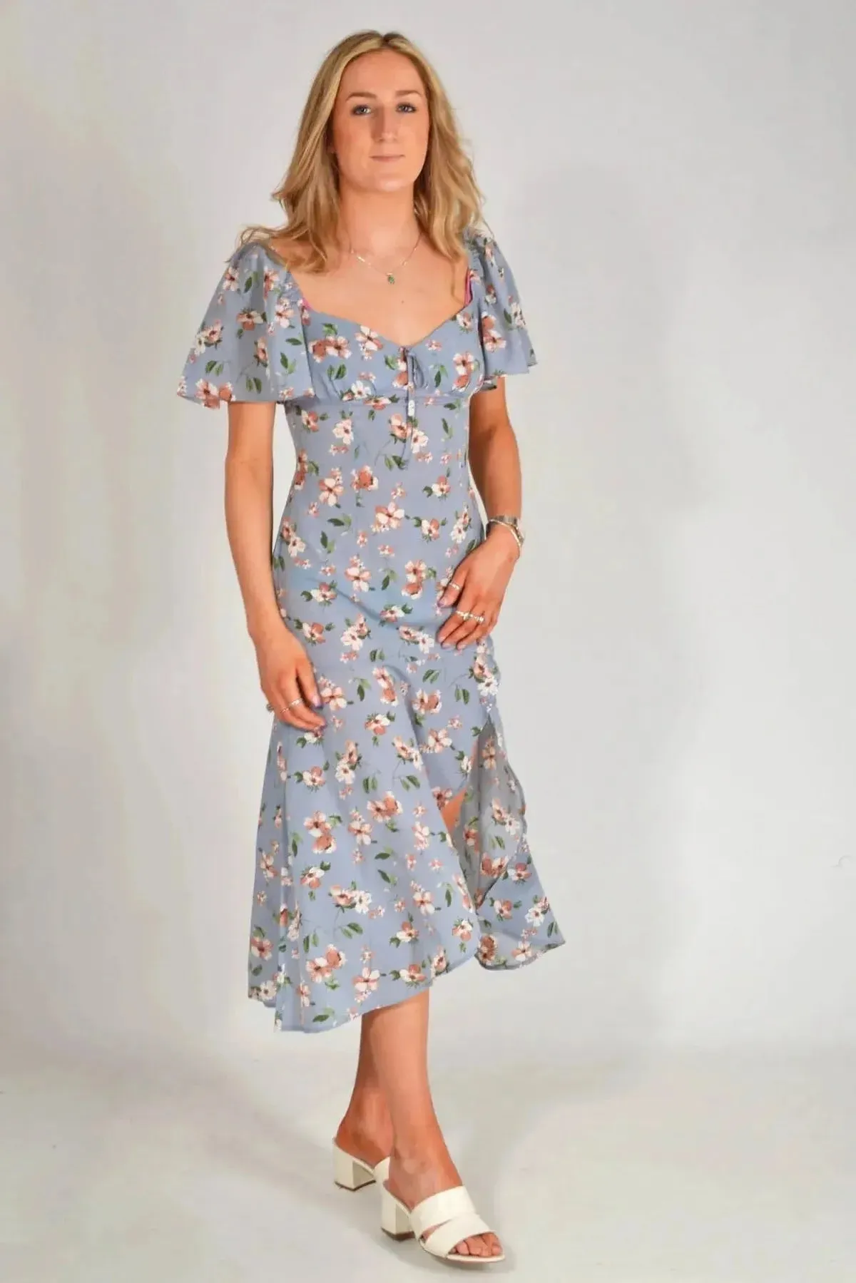 Versatile Comfort Floral Wrap Midi Dress