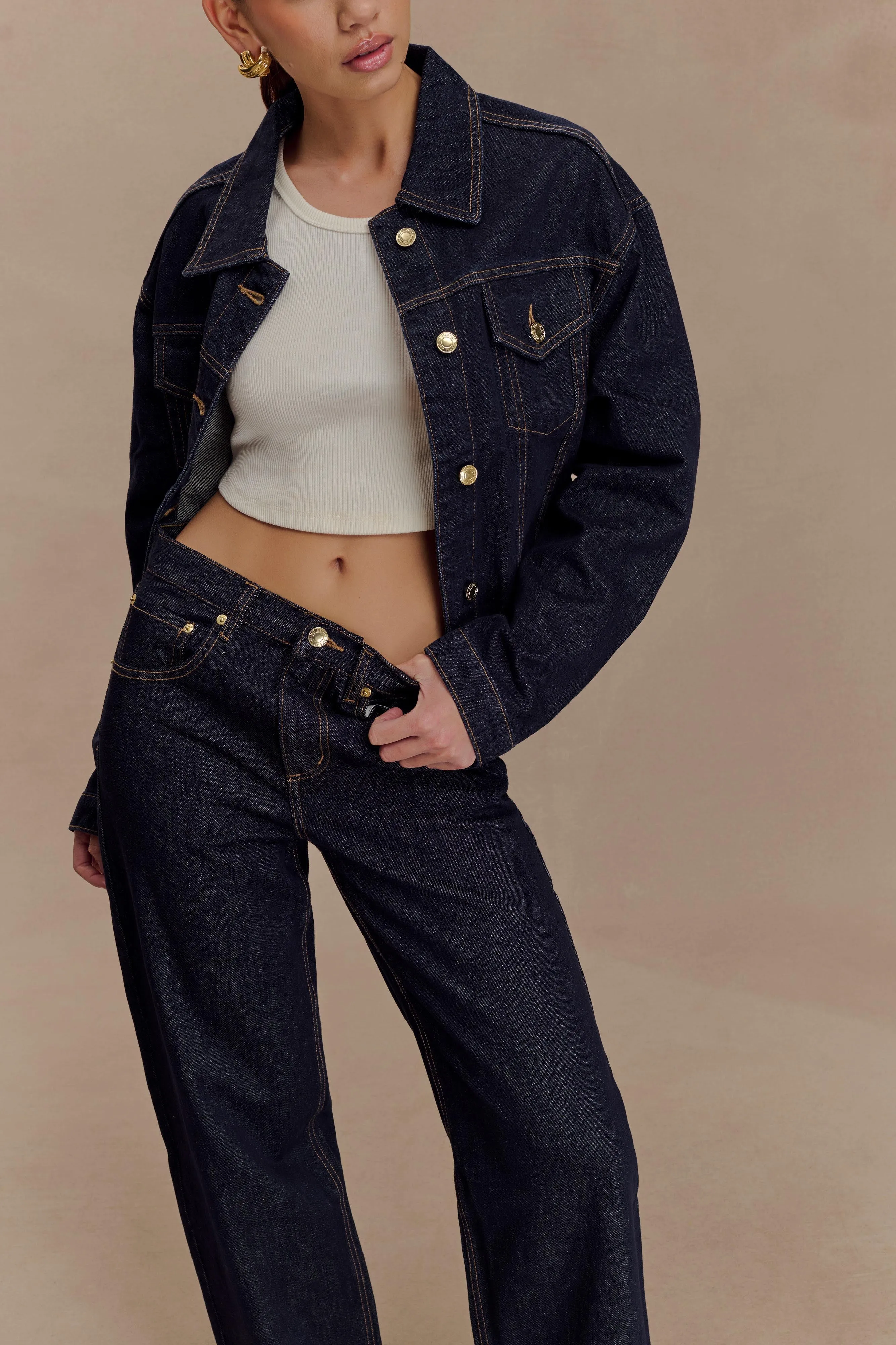 Mannon Mid Rise Denim Jeans - Washed Indigo Blue Casual Look tailored look