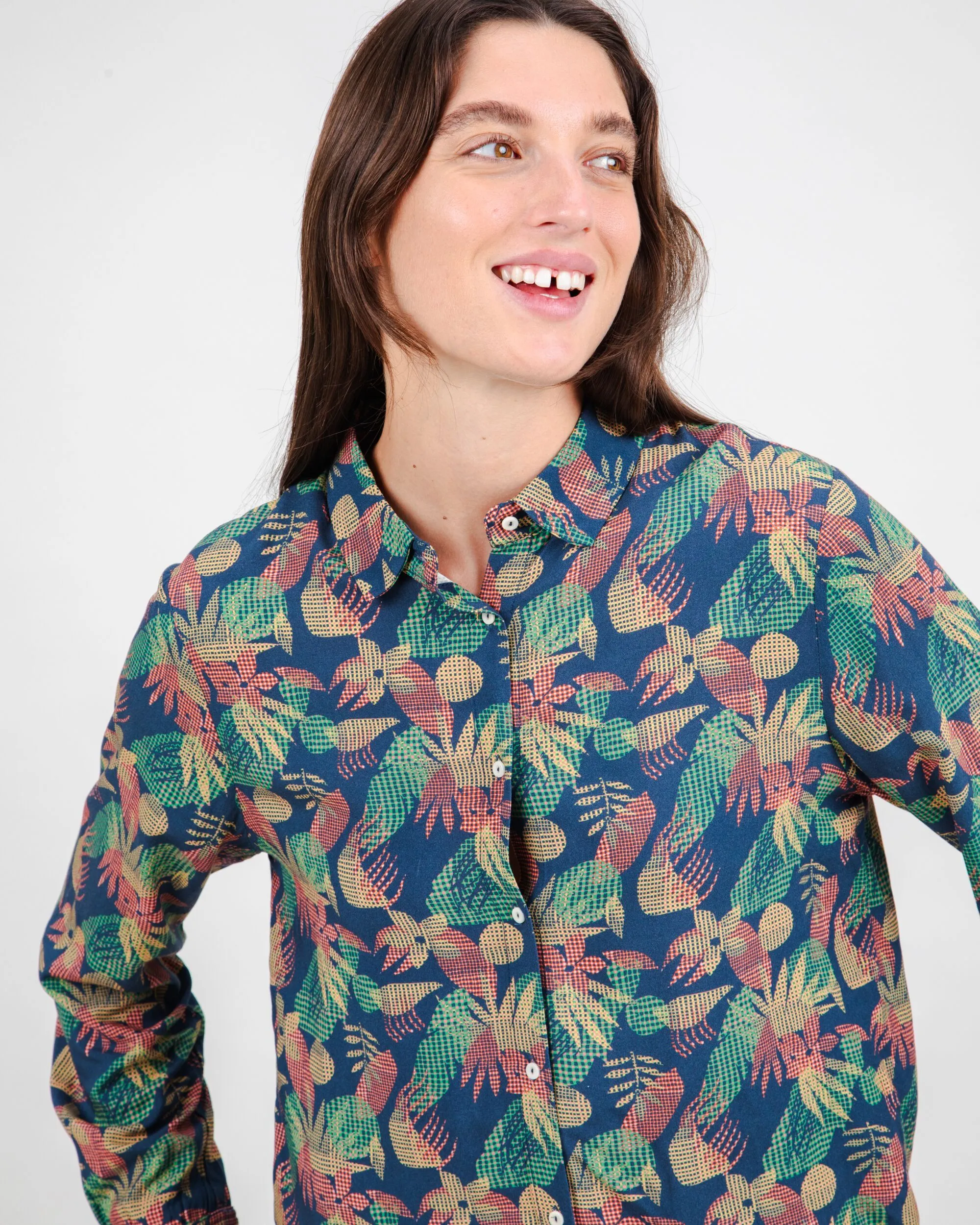 EasyCareFinish Thermal regulation Flower Vichy Blouse Navy