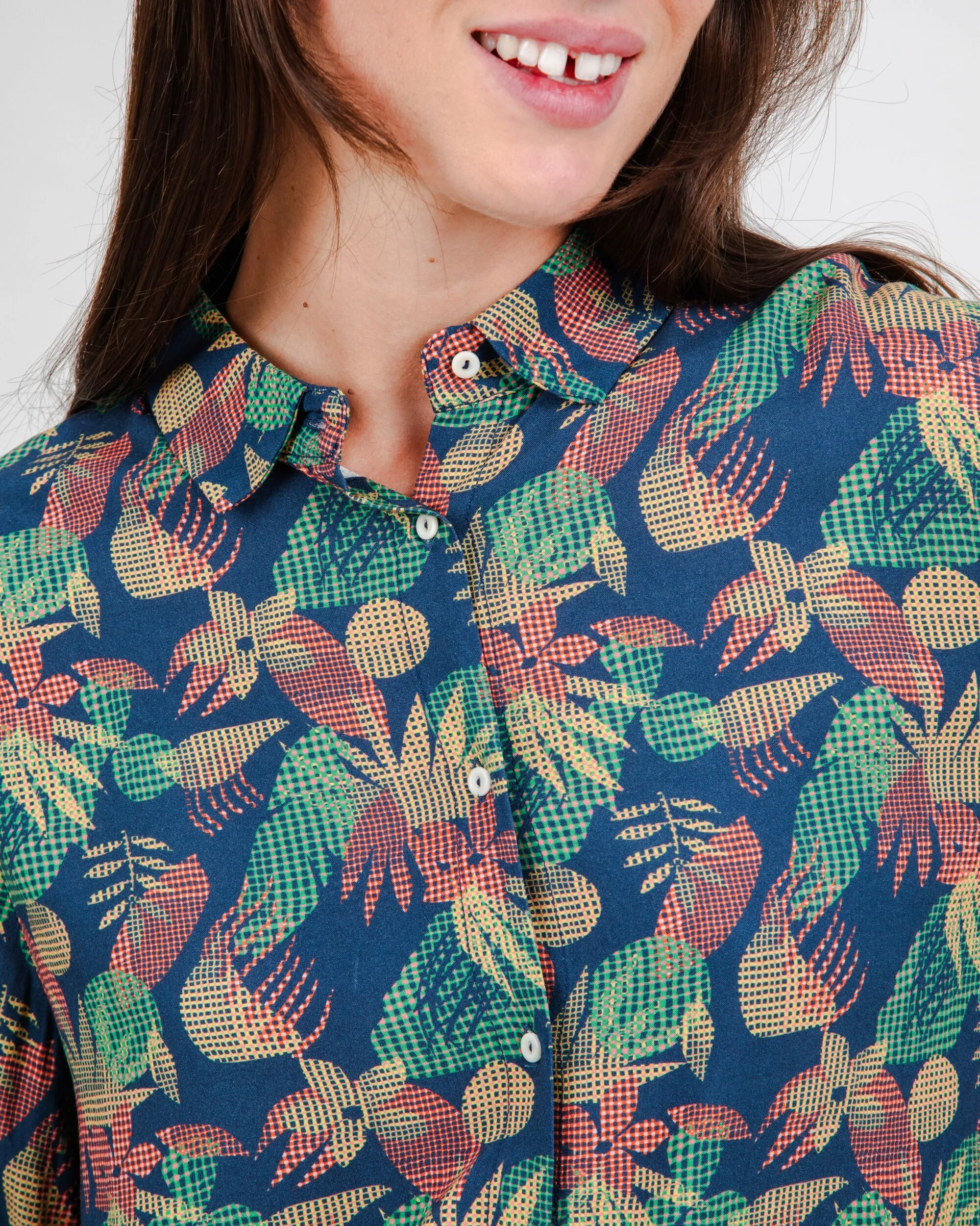 Flower Vichy Blouse Navy Outdoor Comfort Style Holiday Casual