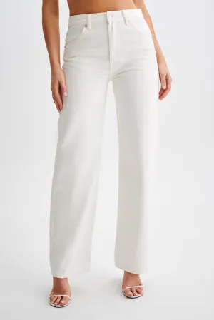 Rugged Construction Roxy Wide Leg High Waist Denim Jeans - White