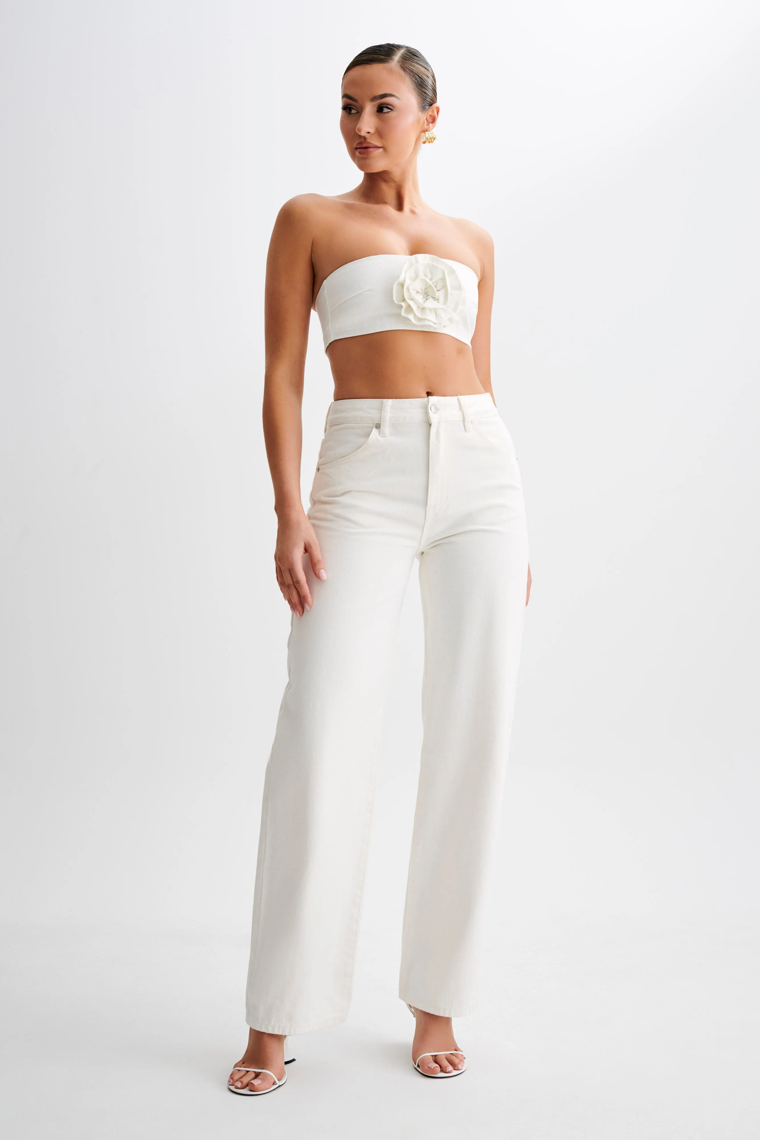 Artist Vibe Weekend Warrior Gym Ready fresh feel Roxy Wide Leg High Waist Denim Jeans - White