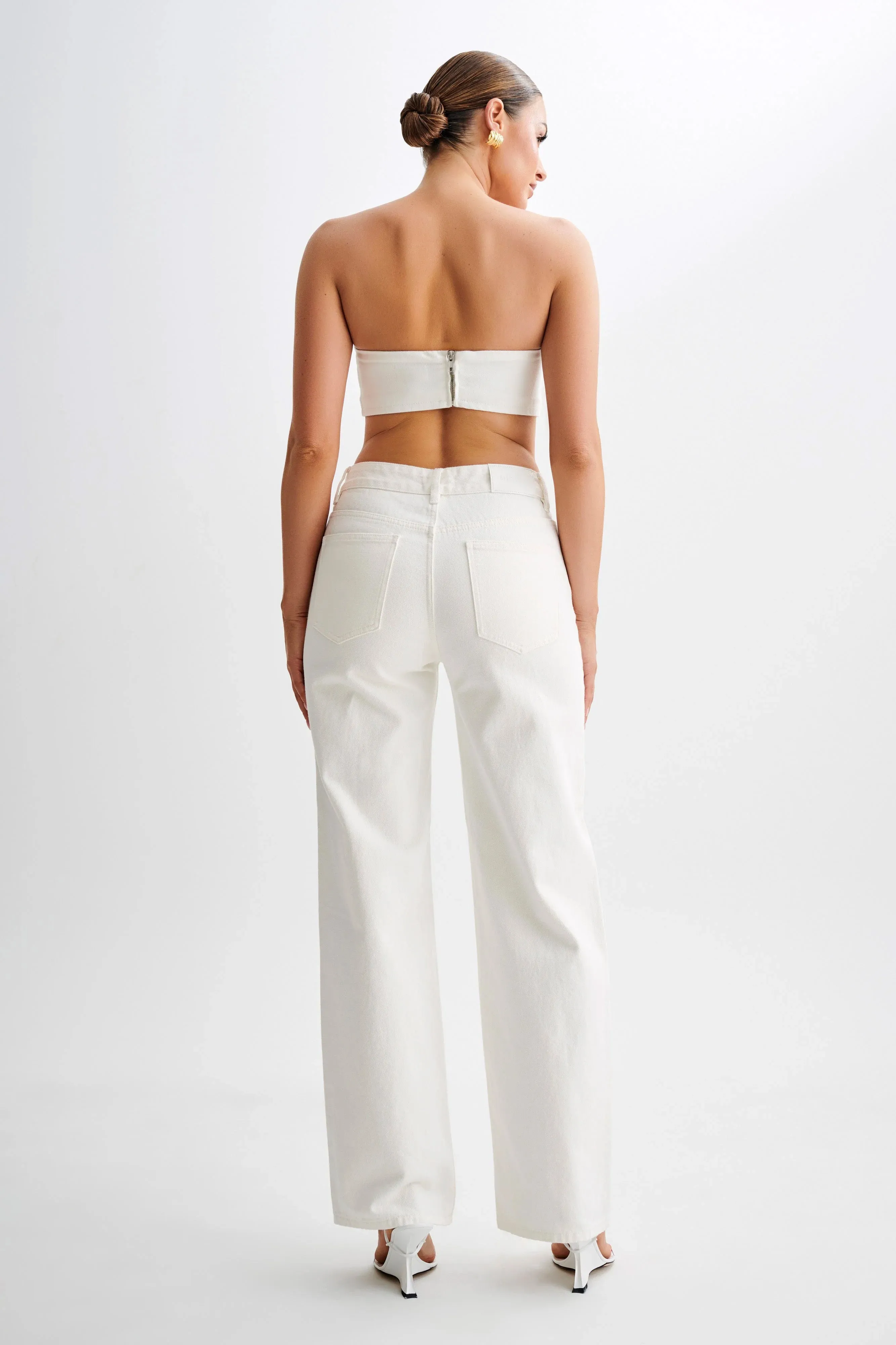 Minimalist Style Chill Outfit Family Style Slim Roxy Wide Leg High Waist Denim Jeans - White