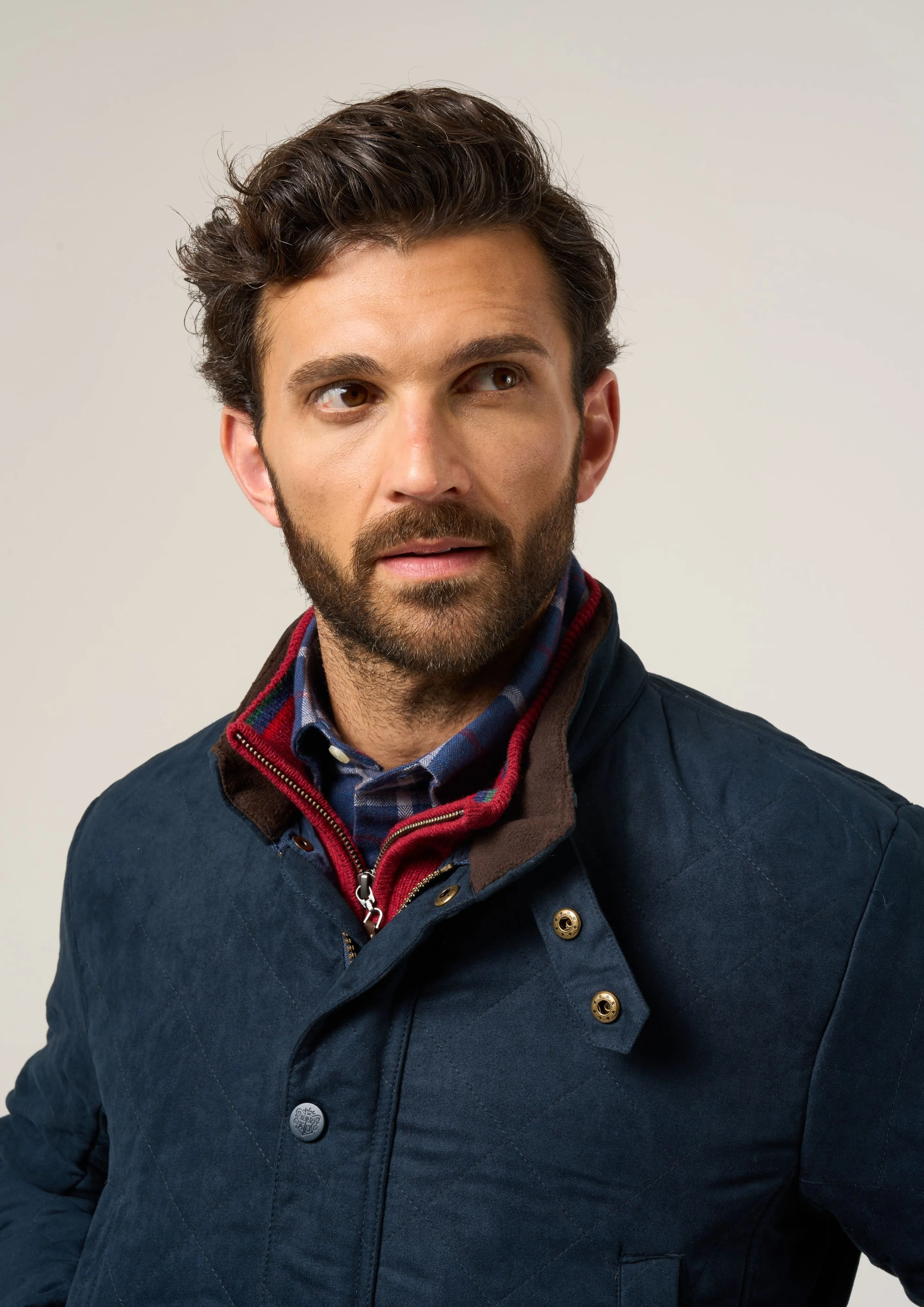 Felwell Men's Quilted Jacket In Dark Navy - Regular Fit Reinforced Hems Articulated Elbows