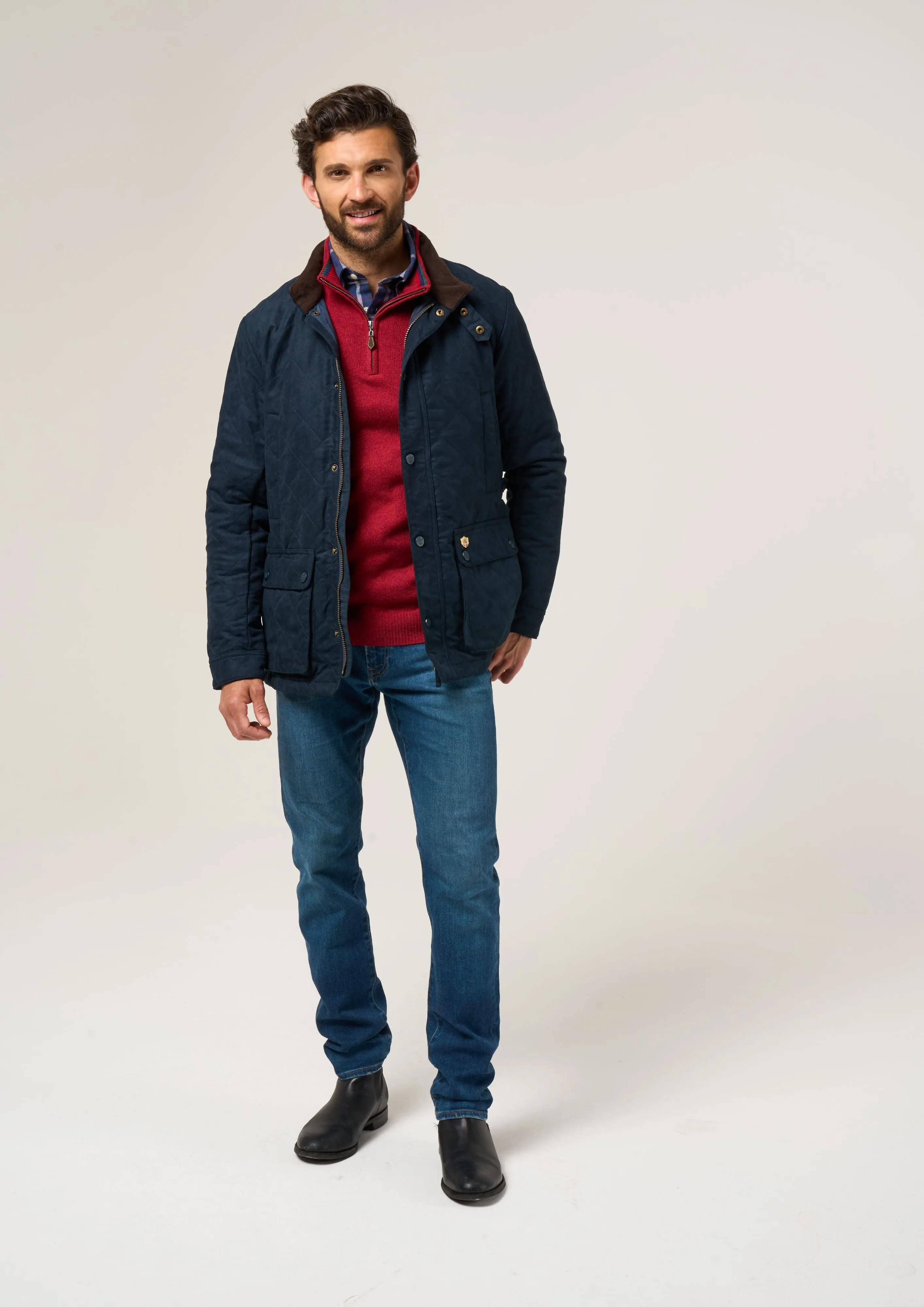 Felwell Men's Quilted Jacket In Dark Navy - Regular Fit Double Layered