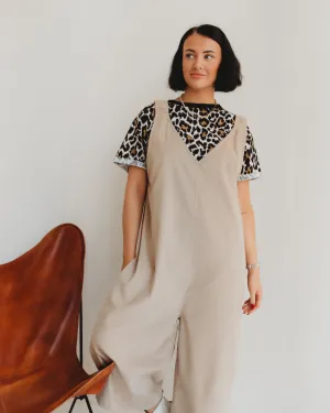 Matte Fit FourWayStretch Grace Beige Wide Leg Jumpsuit