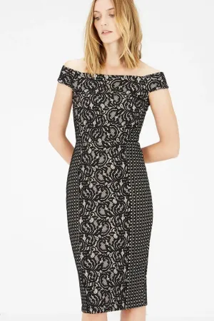 Chill Moment Elegant Silhouette Bardot Lace Pencil Dress
