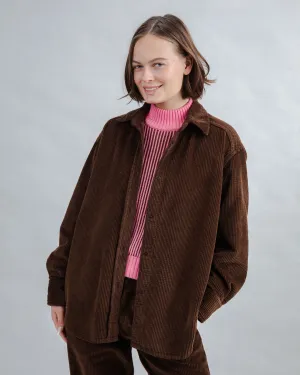 Casual Layer Look Casual Vibe Corduroy Long Overshirt Chocolate