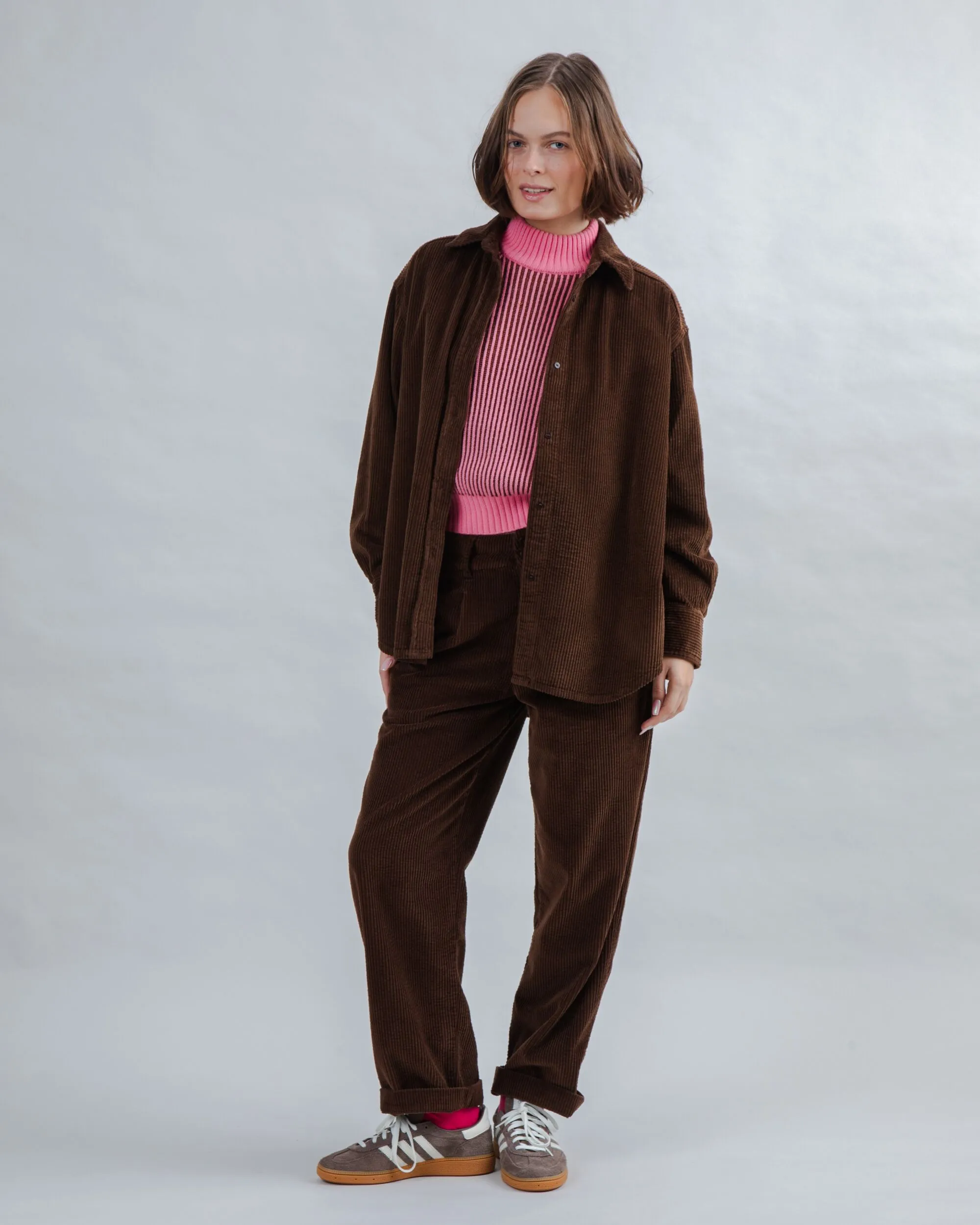 Minimal Look Corduroy Long Overshirt Chocolate
