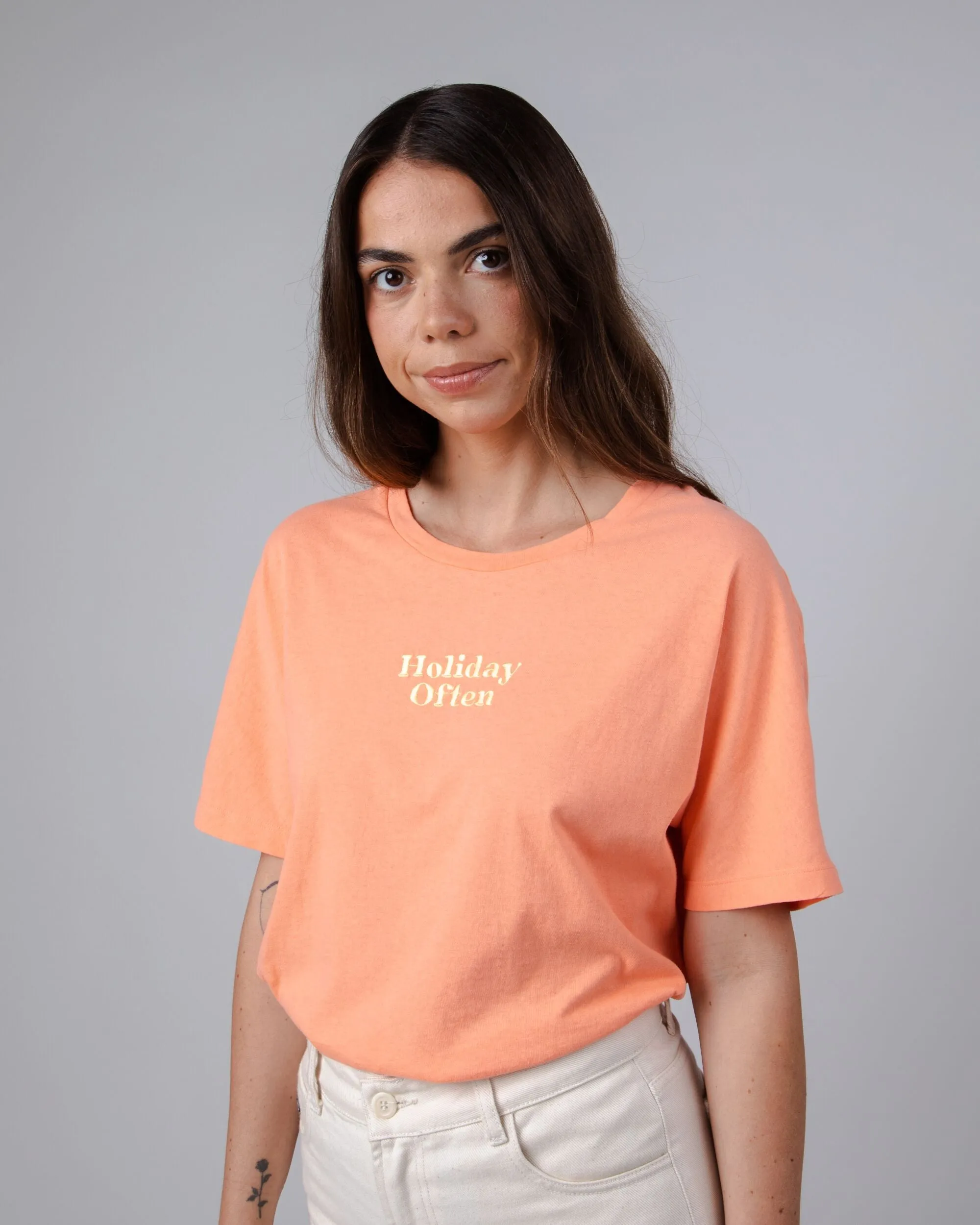 Holidays Oversize Cotton Tee Coral Subtle Logo Placement