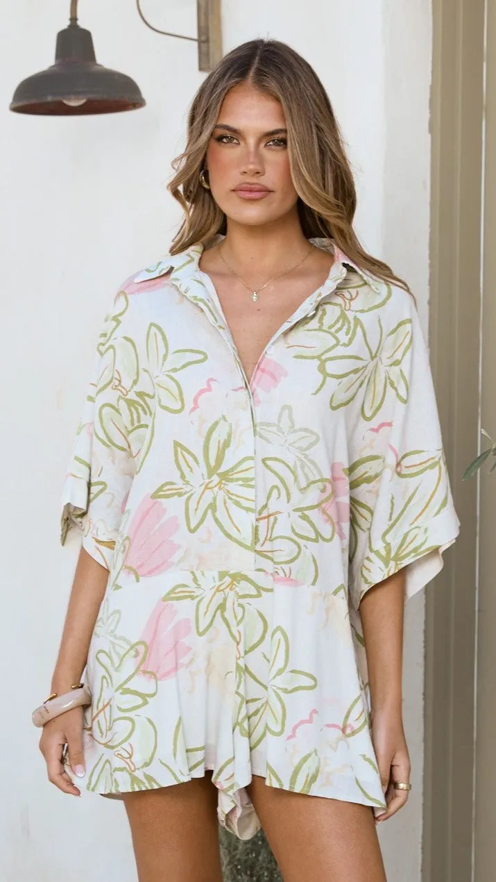 Bailin Playsuit - Primavera Print Feather Glow