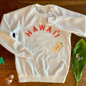 Comfy Basics Zip Closure Mens-Unisex Raglan Fleece White x Coral HAWAI`I Applique'