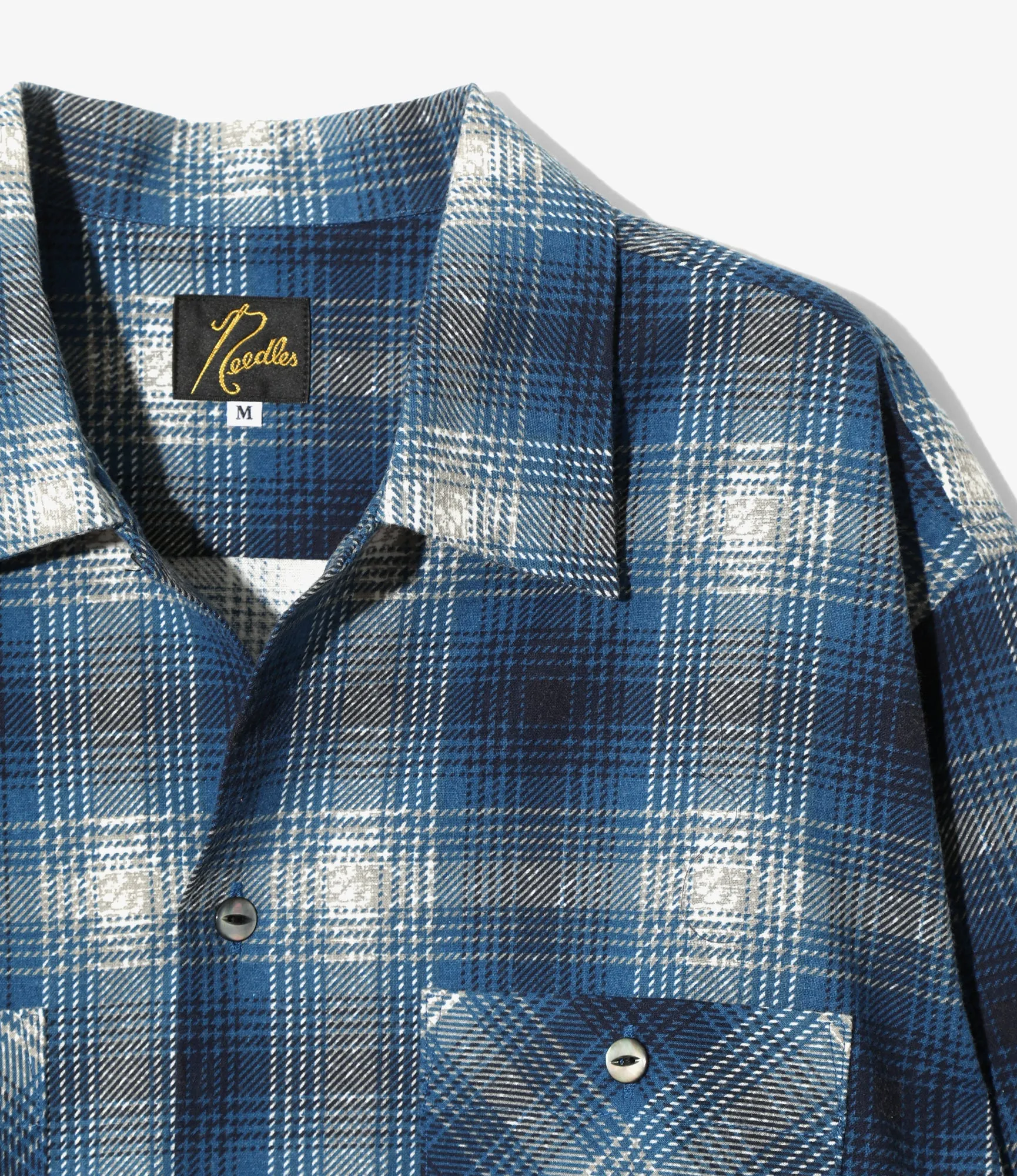 Cozy Waistband Stretchable Knit One-Up Shirt ?C Blue Plaid Flannel