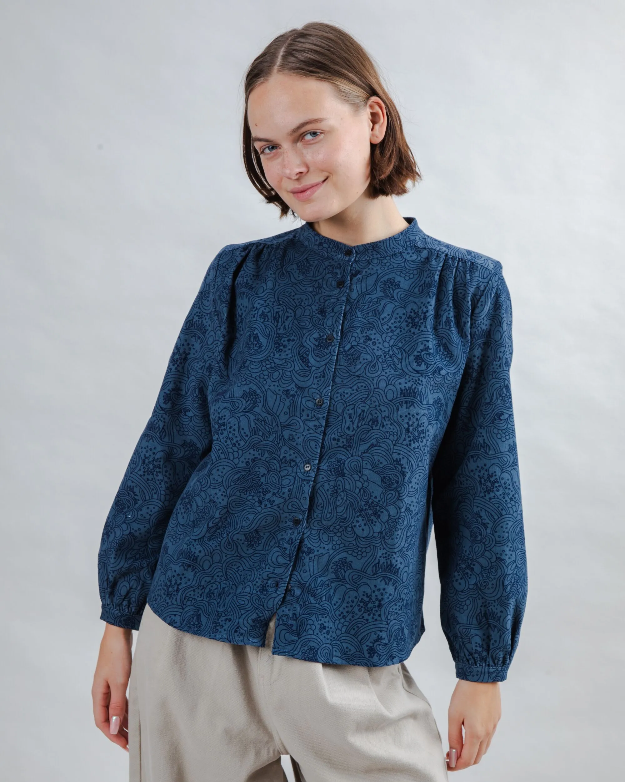 Baby Cord Noodles Blouse Fresh Style Layered Hem Detail