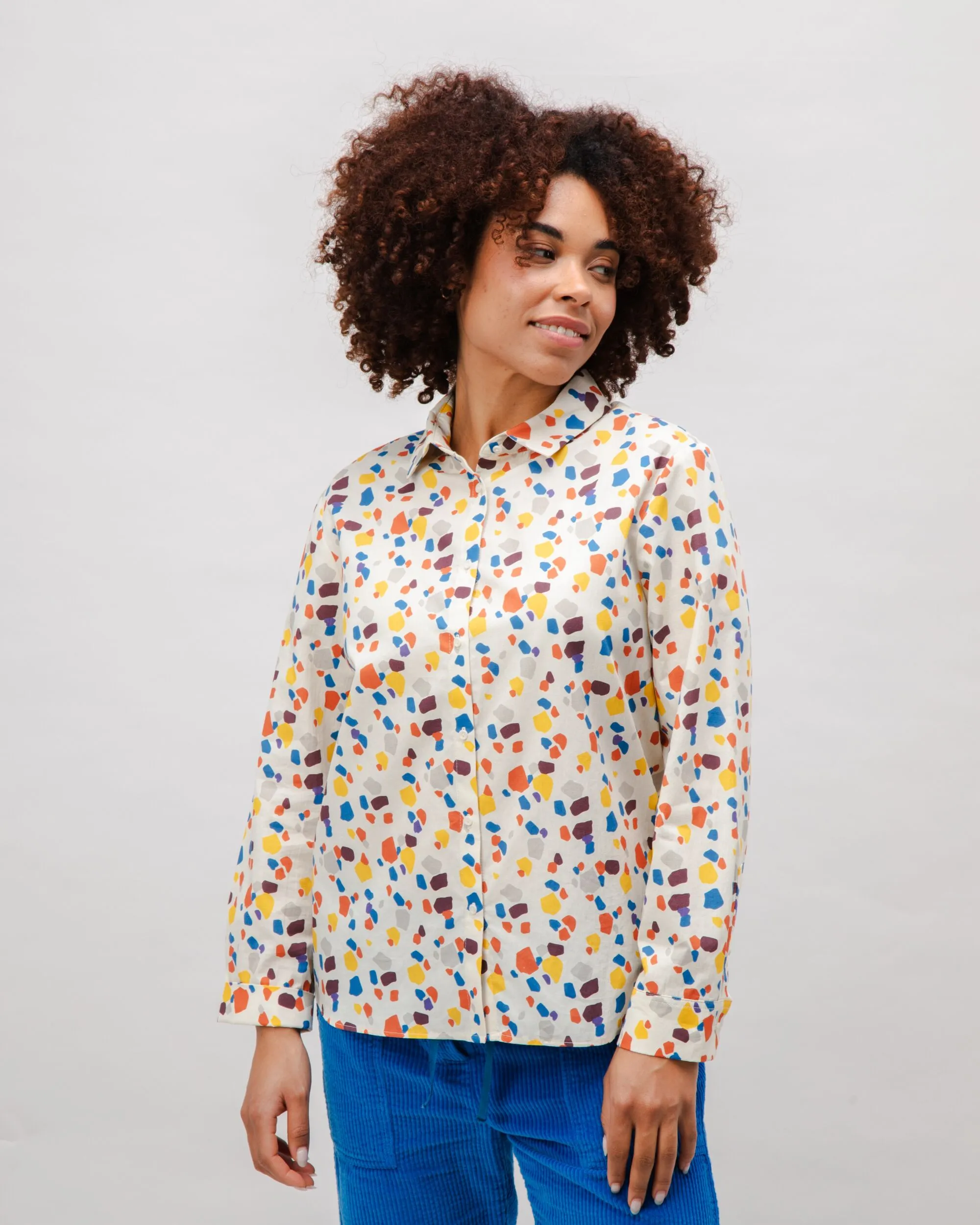 Geo Cotton Blouse Ecru AntiStatic Properties Micro Perforation
