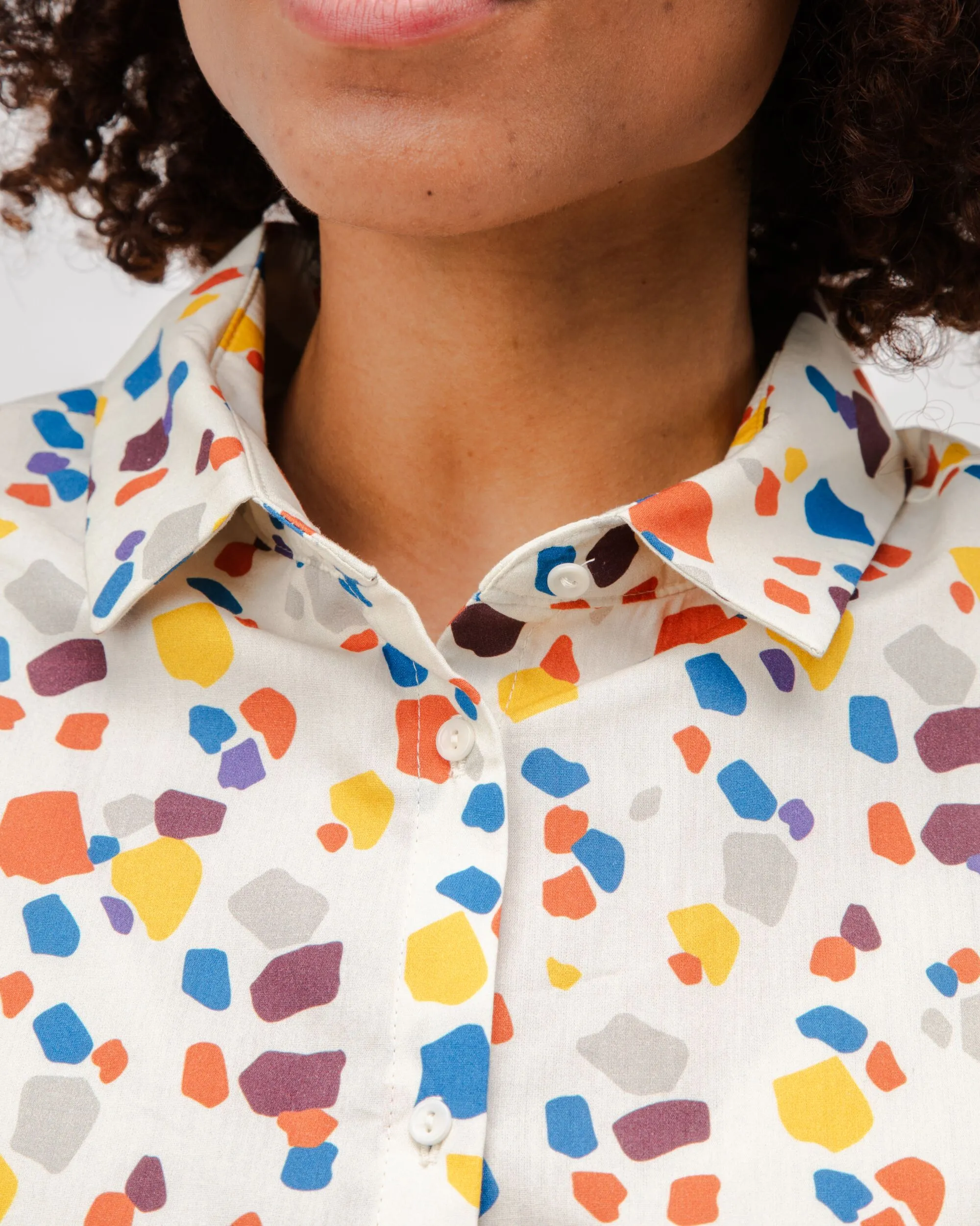 Simple and Relaxed Geo Cotton Blouse Ecru