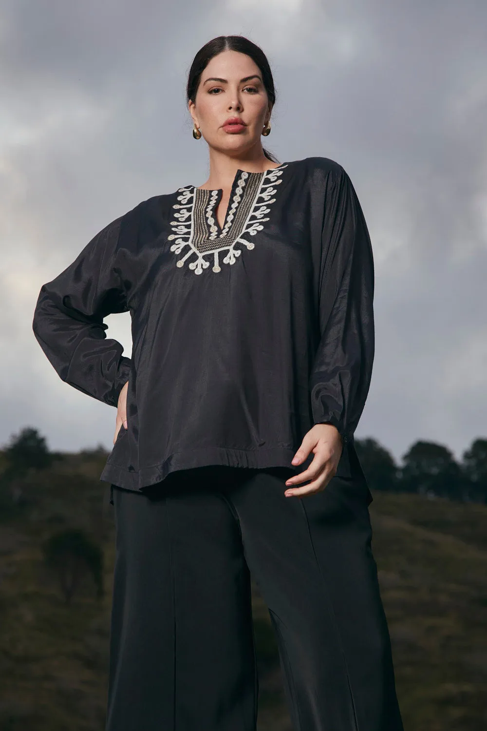 Georgina Embroidered Top in Bengal Comfortable Layering Comfortable Wear
