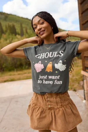 Soft Lining Active Style Trend Ghouls Just Want To Have Fun Dark Grey Graphic Tee SALE