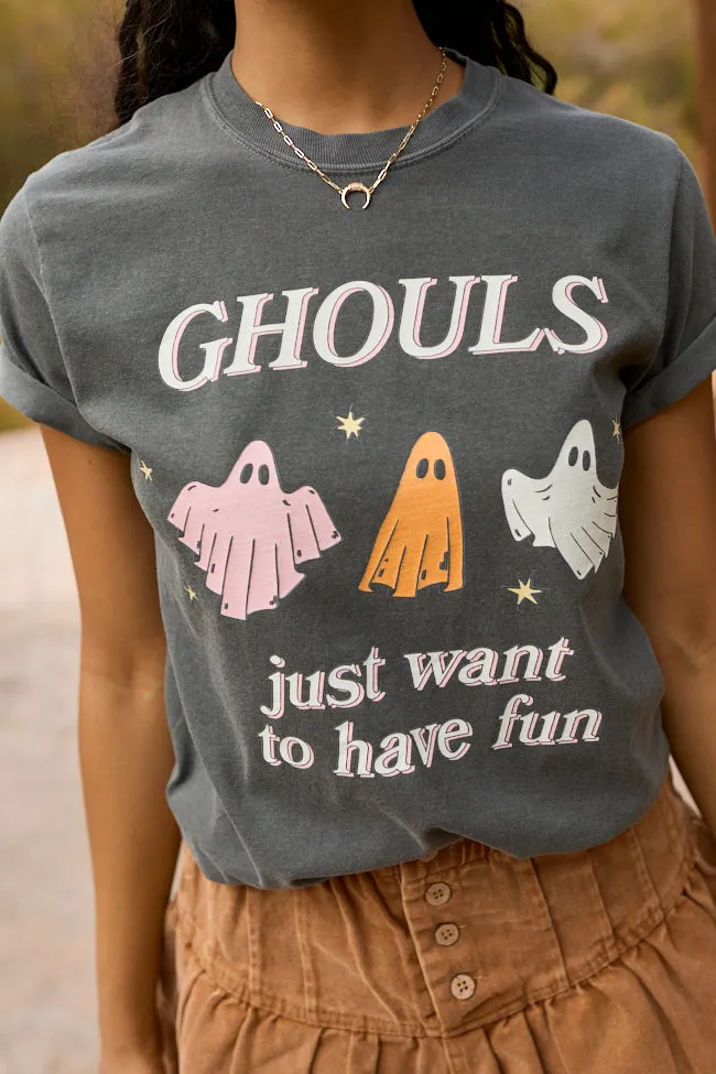 No-Fuss Design Ghouls Just Want To Have Fun Dark Grey Graphic Tee SALE