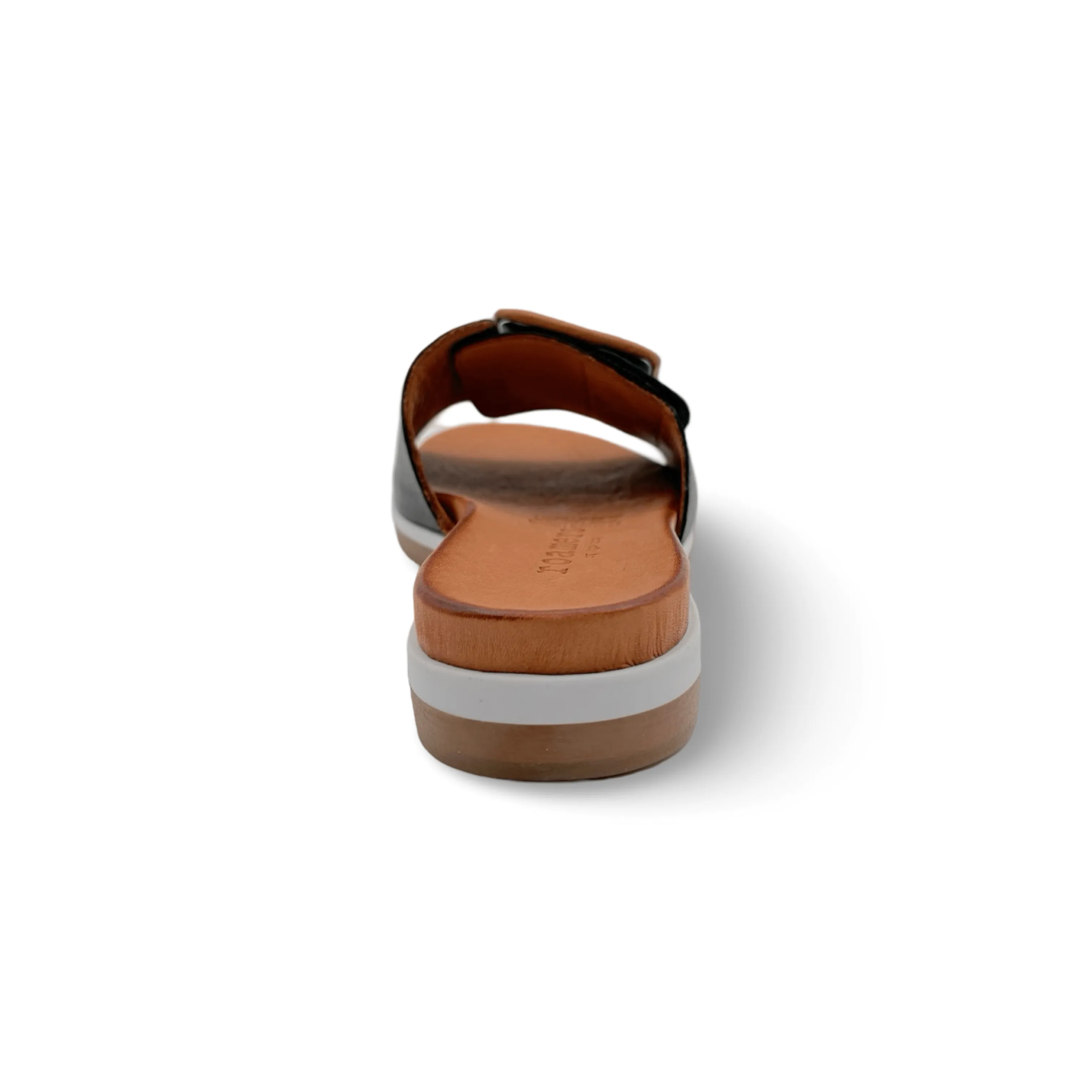 Gia Black Adjustable Leather Slide Love Glow