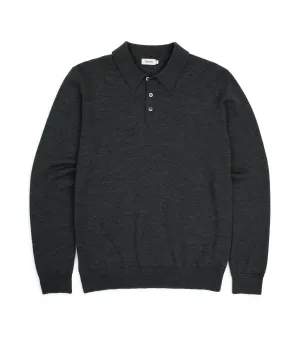 Trunk Enford Merino Knit Long Sleeve Polo Shirt: Charcoal Garden Ease Sheer Glow