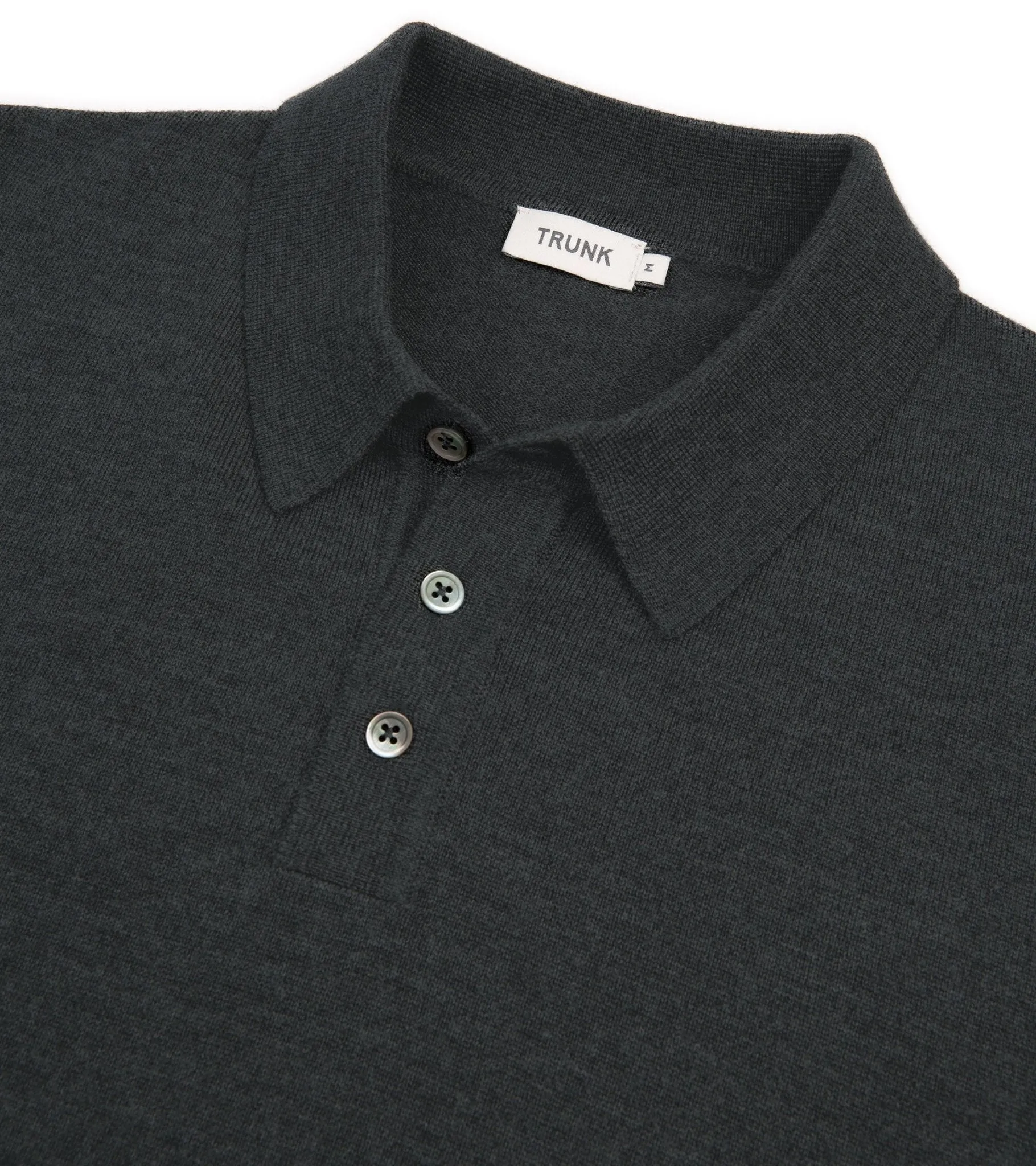 Trunk Enford Merino Knit Long Sleeve Polo Shirt: Charcoal WaterRepellent Spring Glow