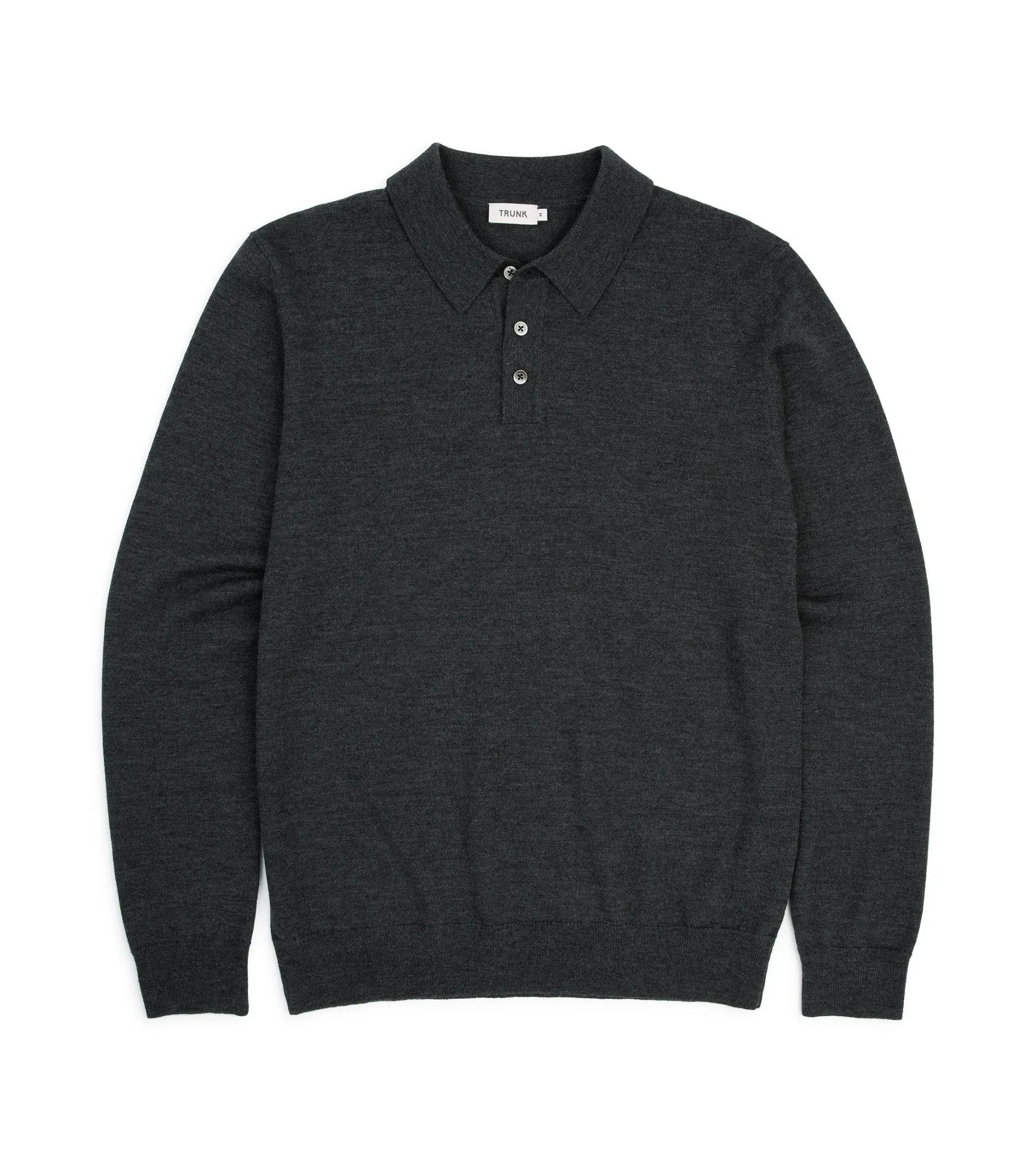 Trunk Enford Merino Knit Long Sleeve Polo Shirt: Charcoal Garden Ease Sheer Glow