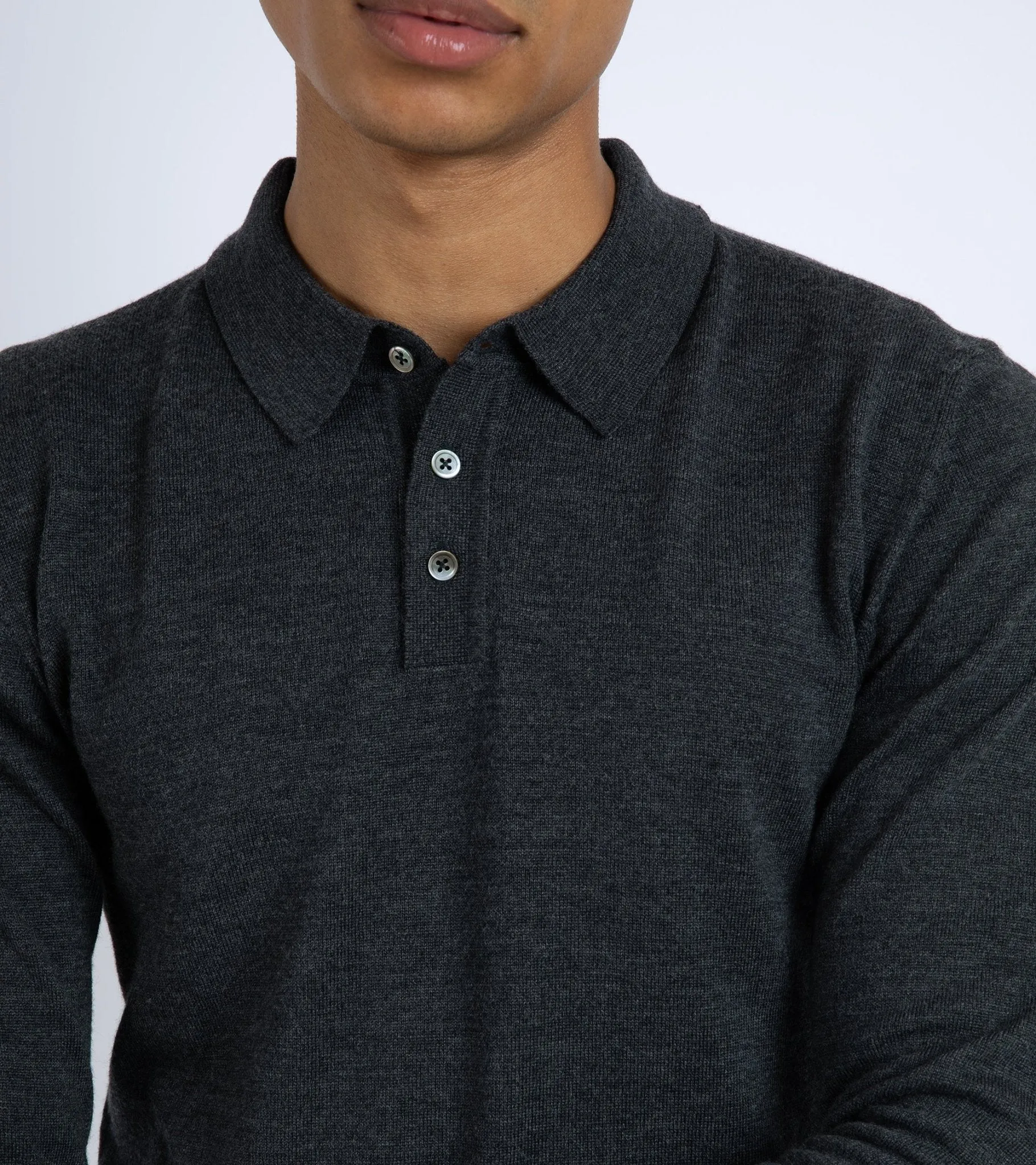 Saga Vibe Trunk Enford Merino Knit Long Sleeve Polo Shirt: Charcoal