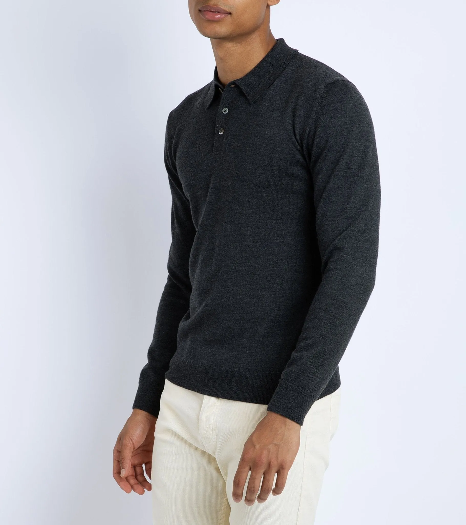 Trunk Enford Merino Knit Long Sleeve Polo Shirt: Charcoal FlexSeamTechnology EcoFriendlyTextile