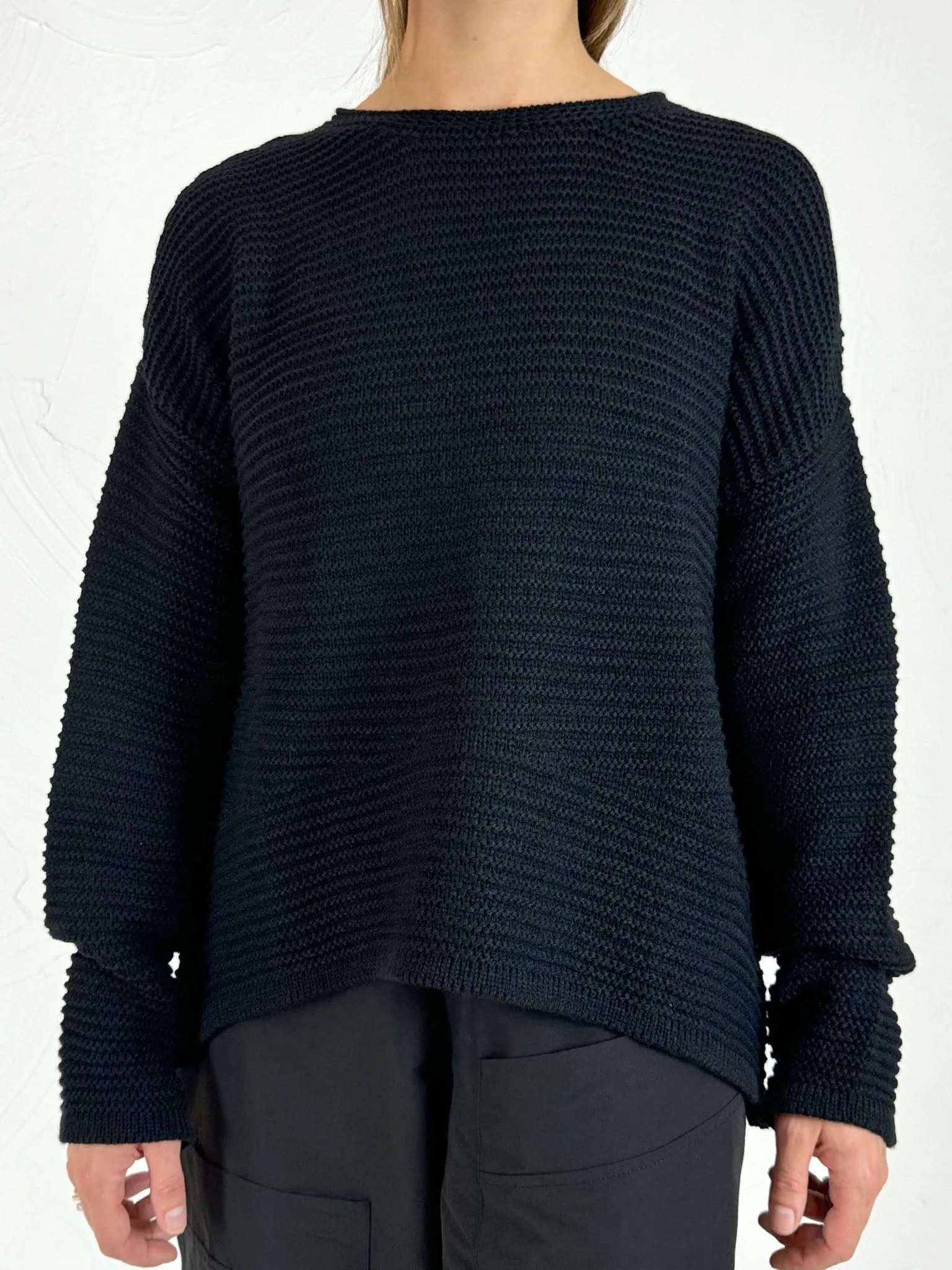 Satin Fabric Ribbed Knit Jumper - 2 Colours