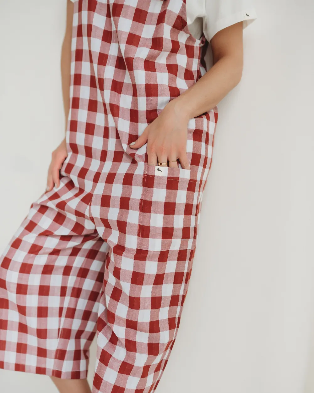 Grace Brick Red Check Print Wide Leg Jumpsuit All-Day Fit Bride Side