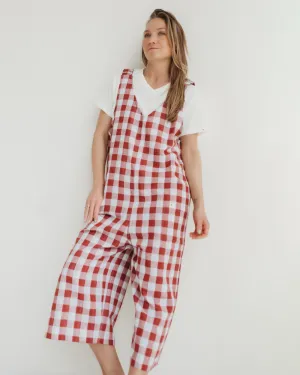 Grace Brick Red Check Print Wide Leg Jumpsuit outdoor mode