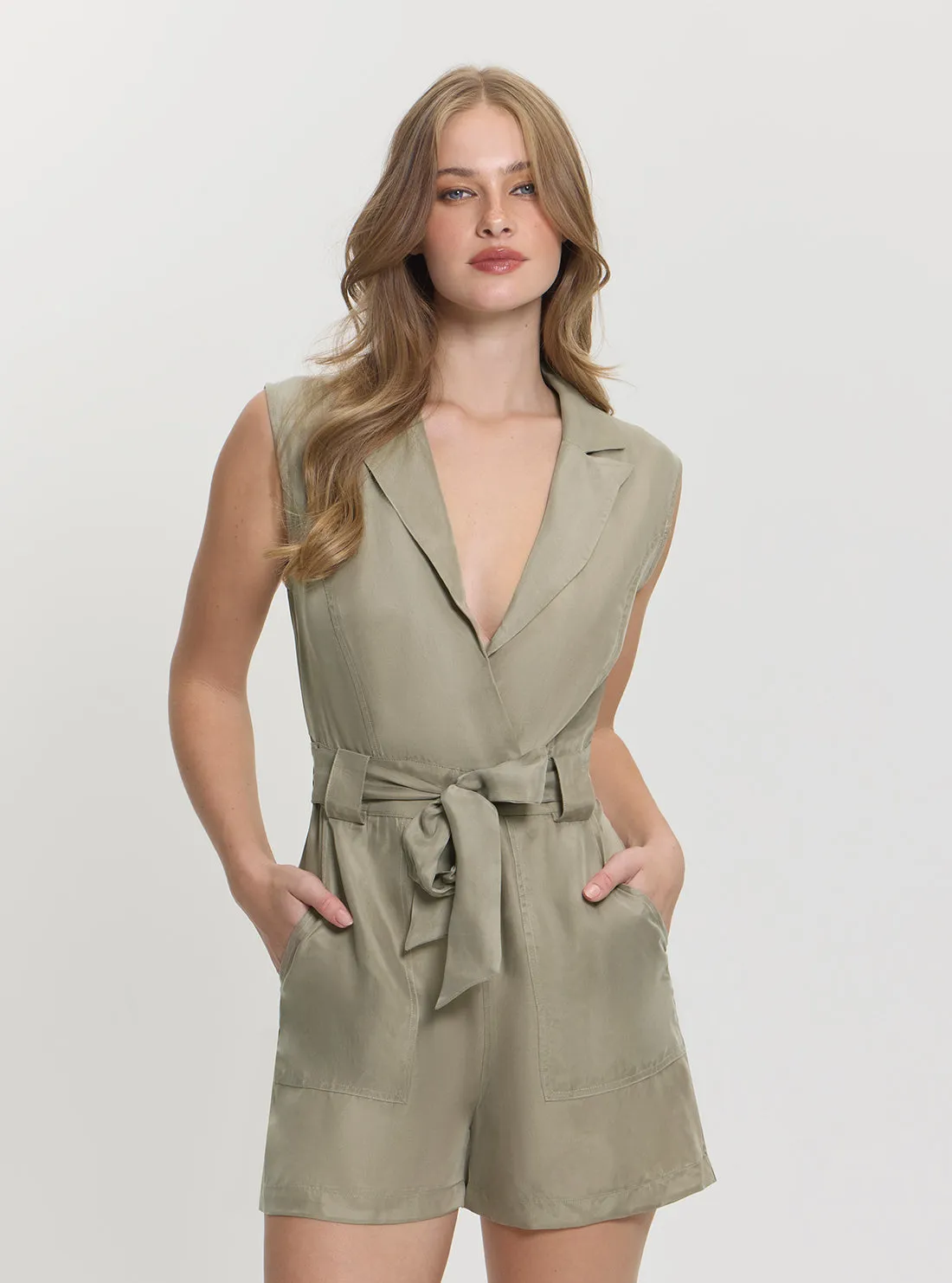 Light Wool Green Amia Cupro Blend Romper