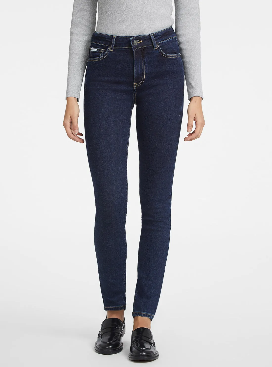 Guess Jeans Eco G05 High-Rise Skinny Jeans in Dark Wash Textured Party Look Soft Versatile Outfit