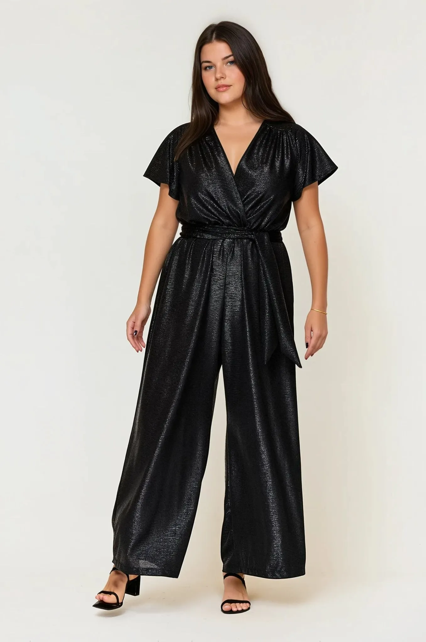 Helena Cap Sleeve Jumpsuit Black Heavy Silk TensionAdjustedWaistband