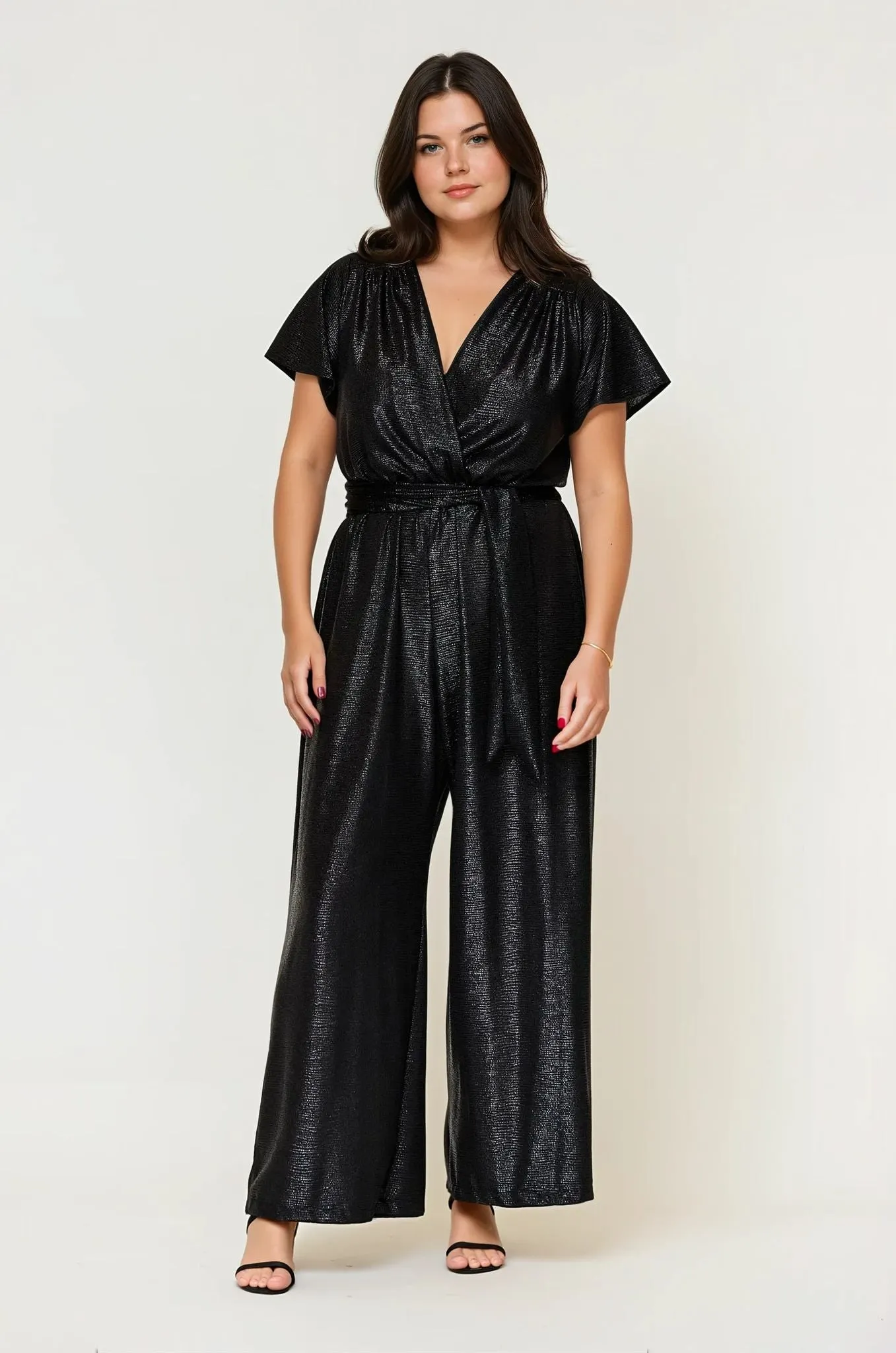 Versatile Hat Glitter Fit Helena Cap Sleeve Jumpsuit Black