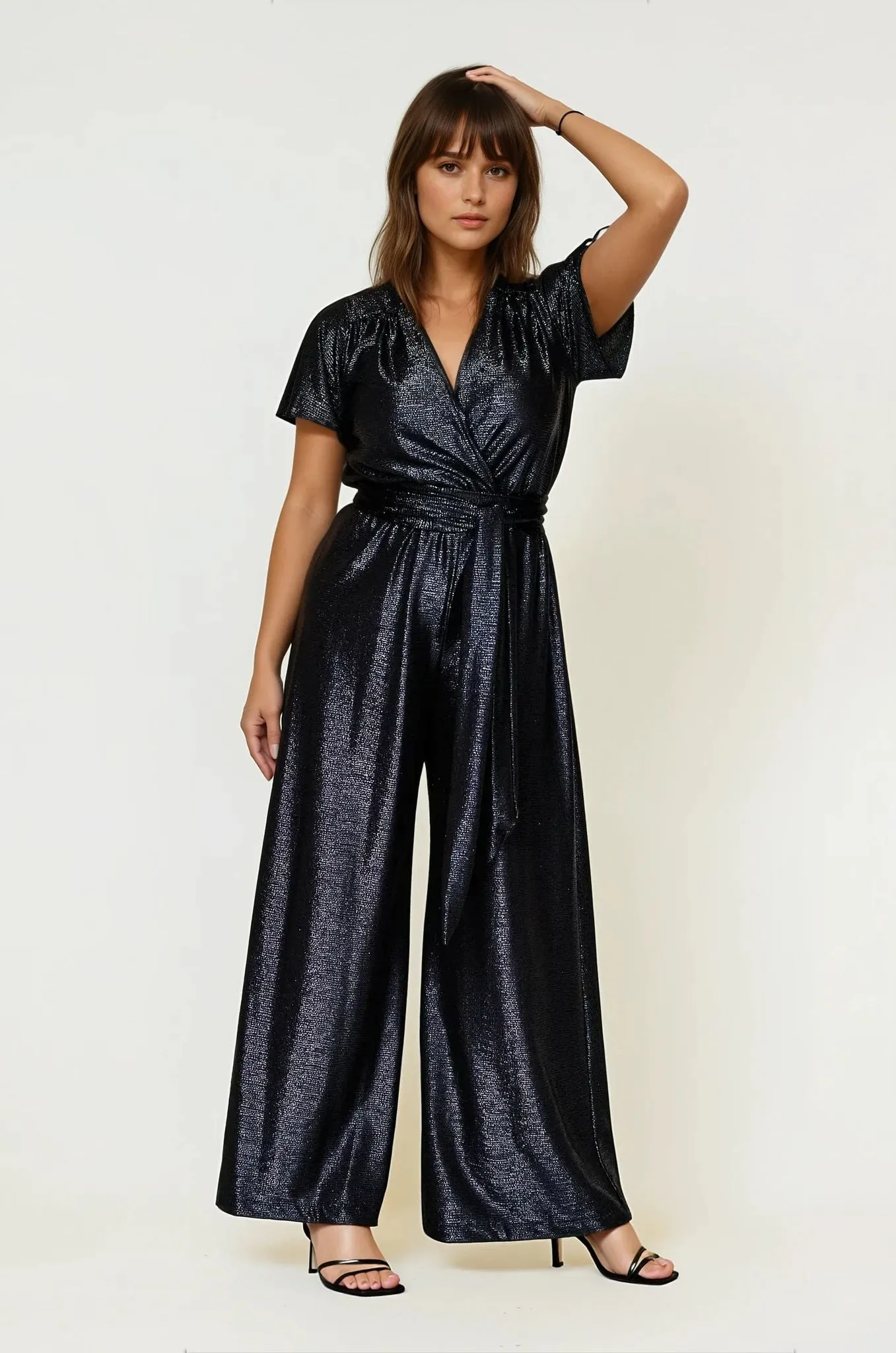 Helena Cap Sleeve Jumpsuit Navy Trendy Trousers Antistatic