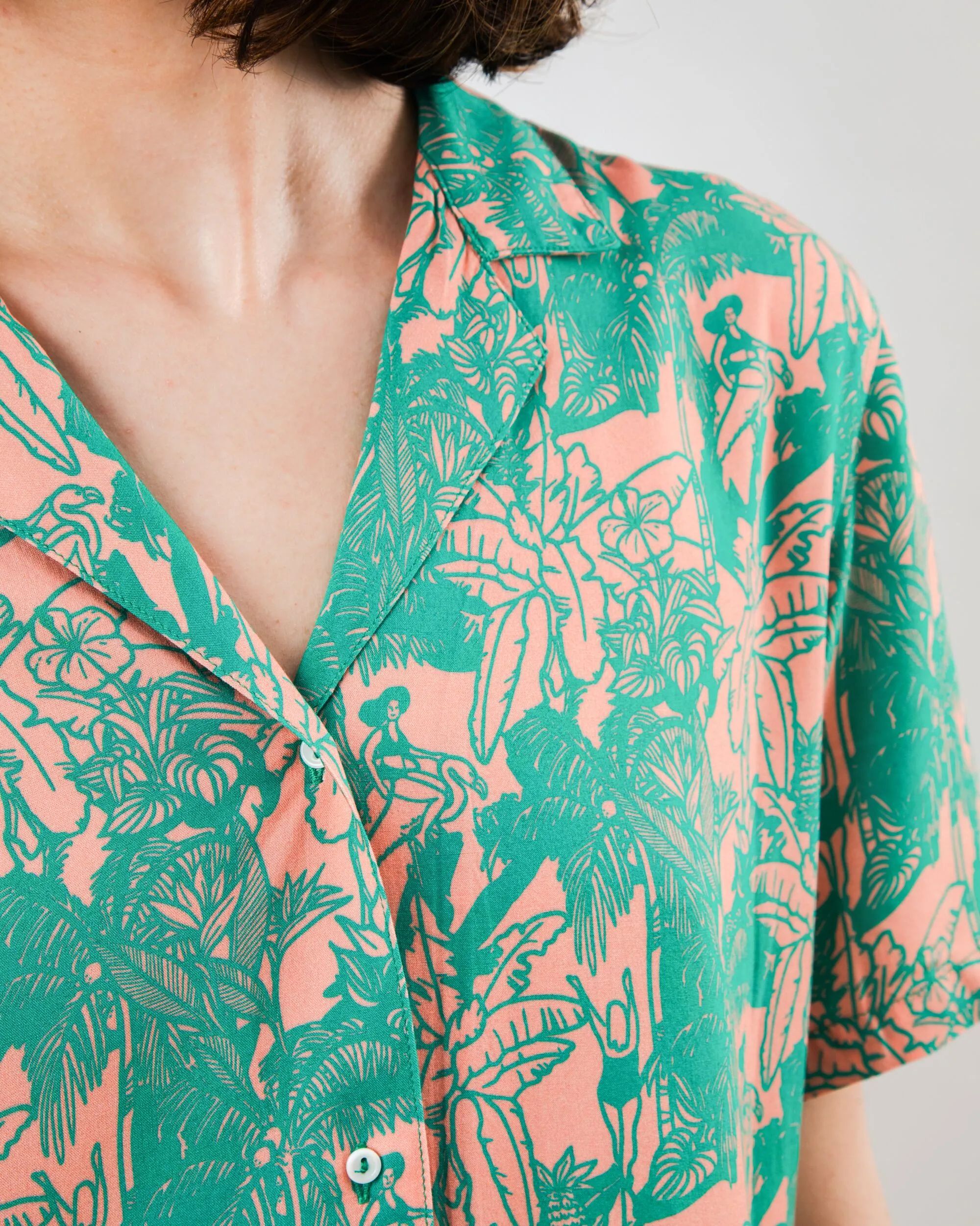 Helios Aloha Blouse Pink Raw Hem Finish