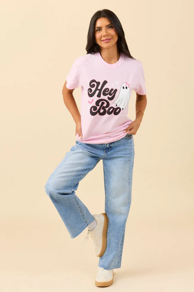 Comfortable Casual Soft Brushed Finish Hey Boo Light Pink Graphic Tee SALE