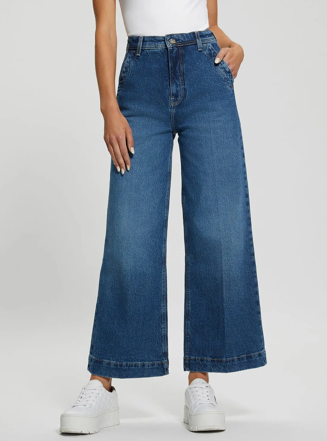 Flexible Style High-Rise Dakota Wide Leg Jeans in Mid Wash