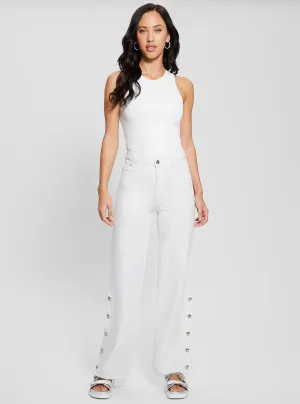 High-Rise Paz Wide Leg Denim Jeans in White Selvedge Detailing Smooth Loose Versatile