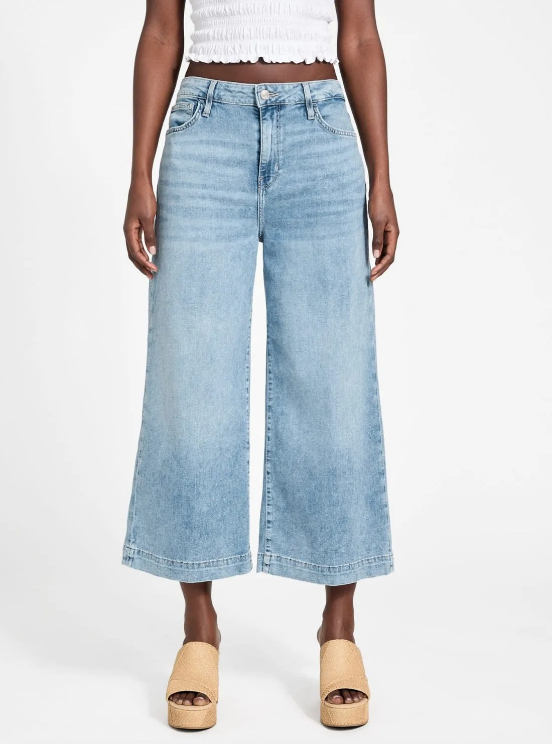 comfortable length Fitted Comfort High-Rise Relaxed Fit Bellflower Cropped Wide Leg Jeans in Medium Wash