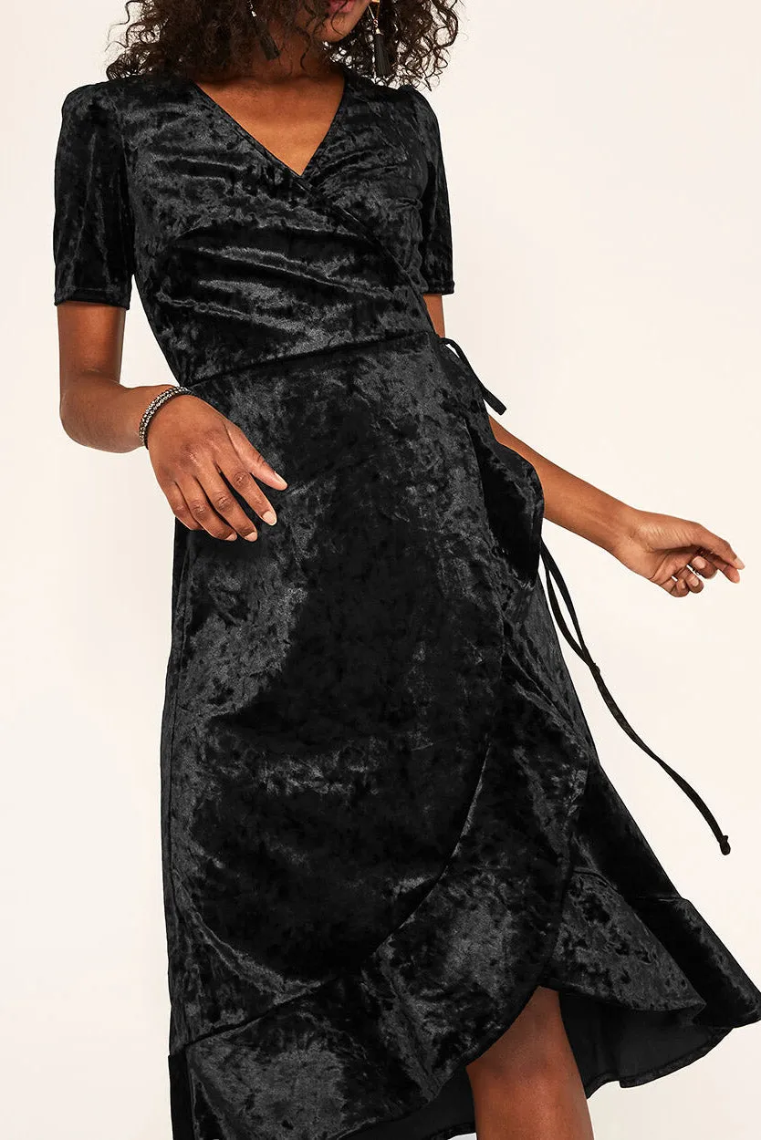 Urban Touch Gathered Skirt Crushed Velvet Wrap Dress