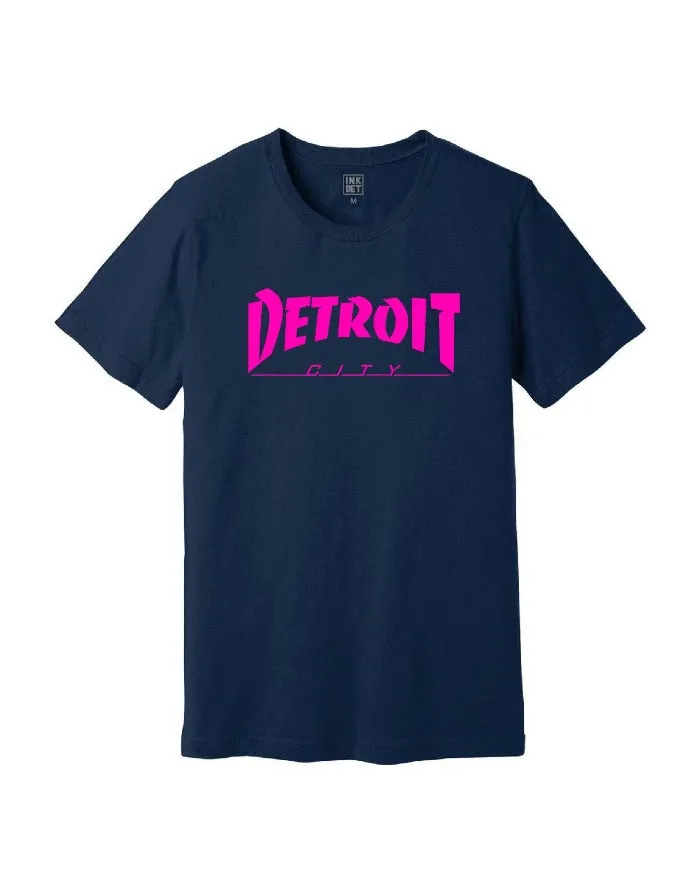 Ink Detroit City Hot Pink Print T-Shirt - Navy OversizedSilhouette